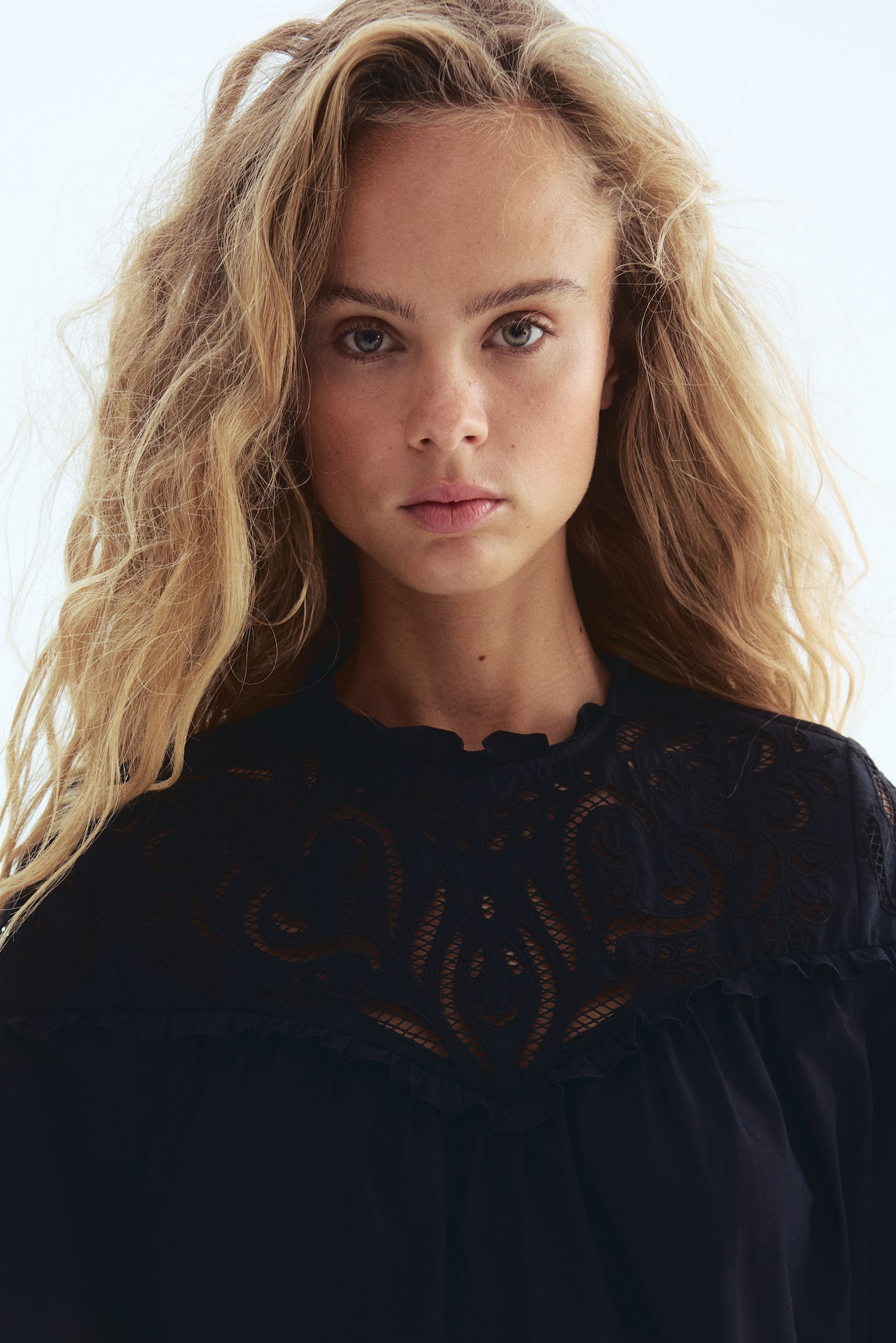 荷葉邊府綢洋裝 - 黑色 - 5