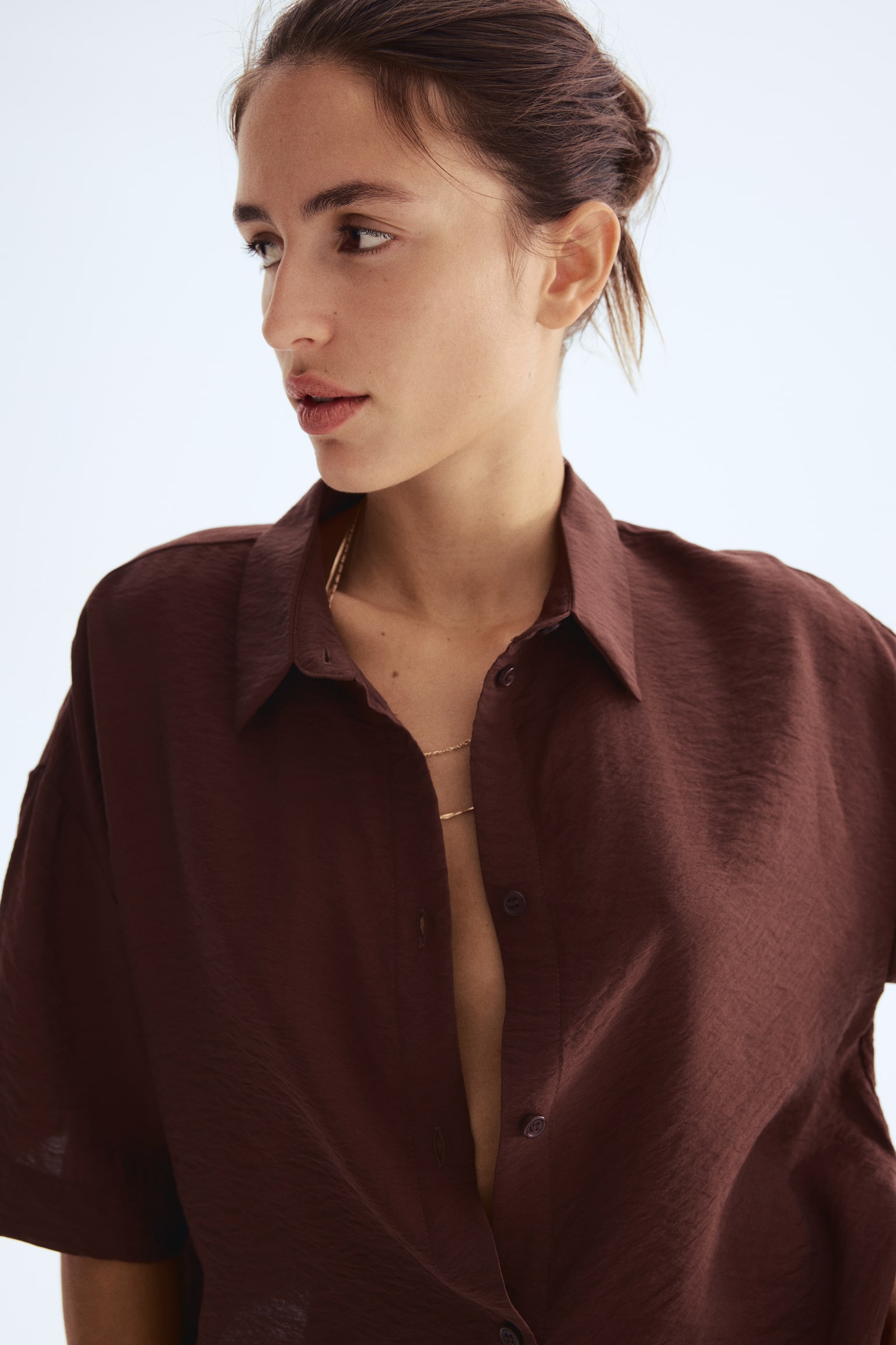 Bol Kesimli Gömlek - Paslı kahverengi/Koyu mavi/Şal desenli - 5