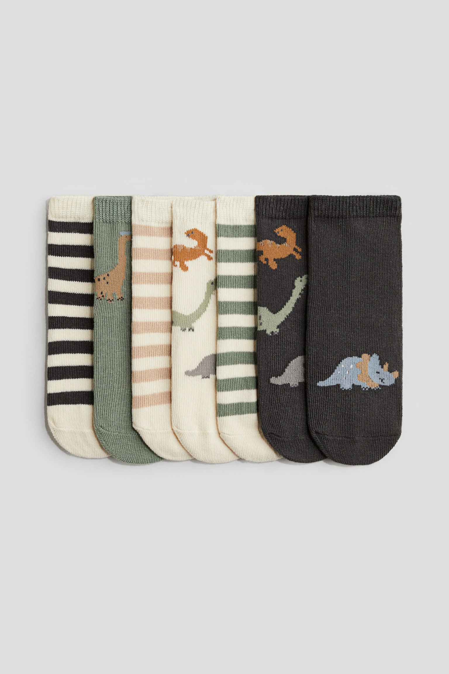 7-pack socks - Dark grey/Dinosaurs/White/Striped - 1