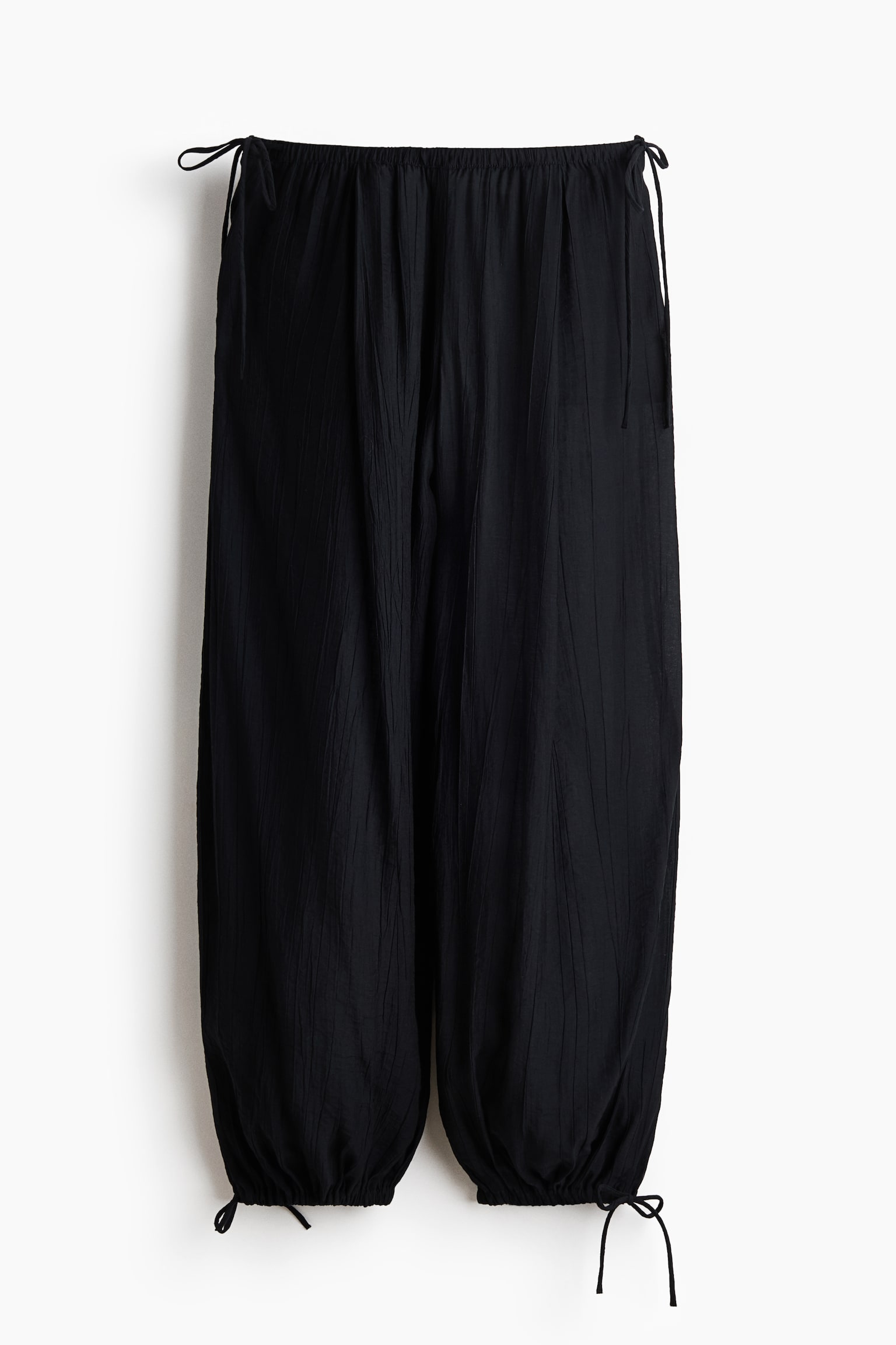 Balloon-Leg Pants with Drawstring - Black/Light yellow - 1