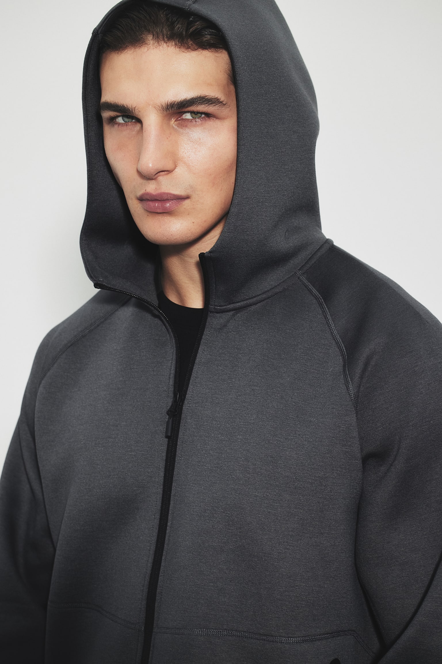 Regular Fit Sports zip-through hoodie in DryMove™ - Dark grey/Khaki green/Black - 3