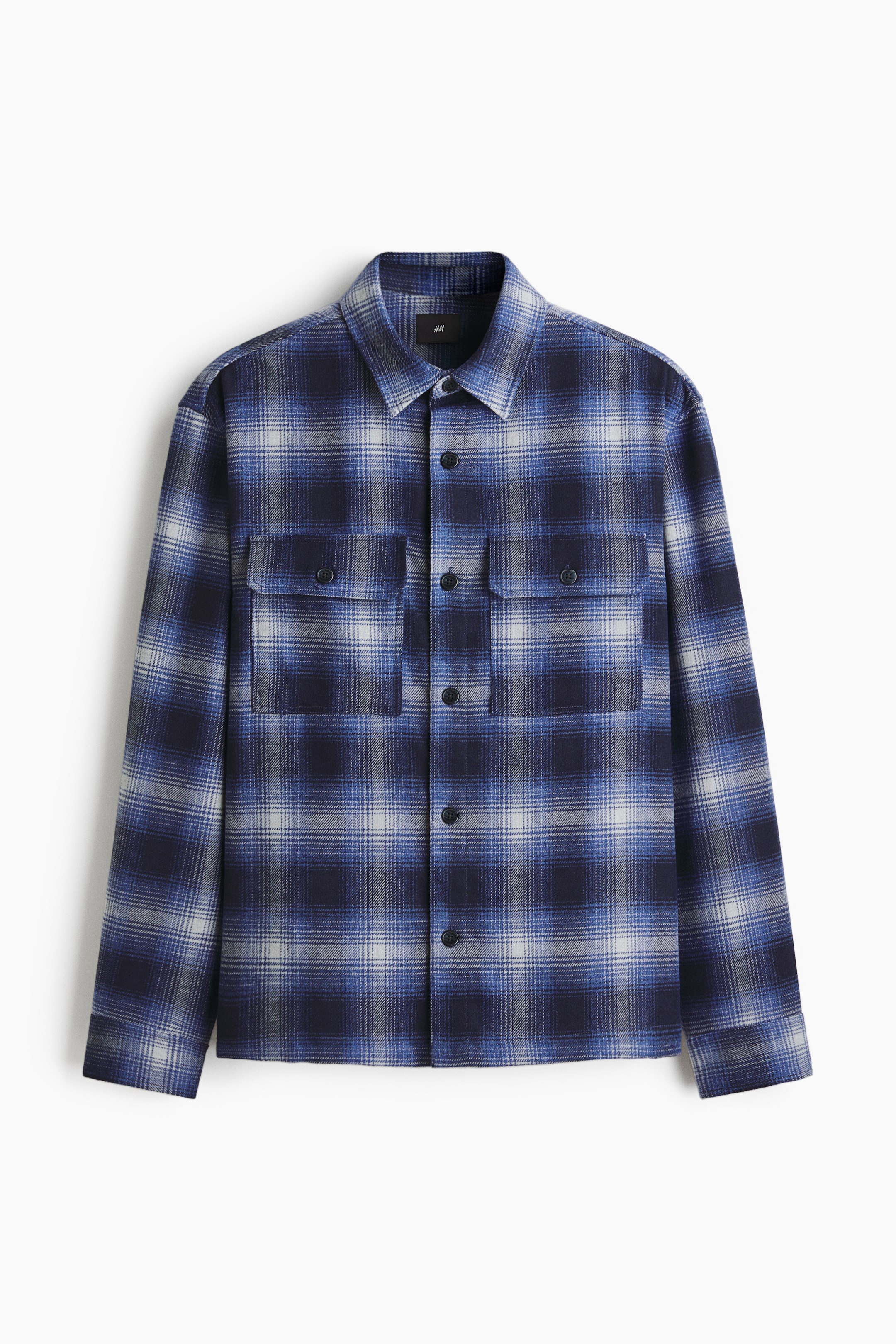 拡大画像を表示: レギュラーフィット フランネルオーバーシャツ - ダークブルー／チェック - Men | H&M JP 5