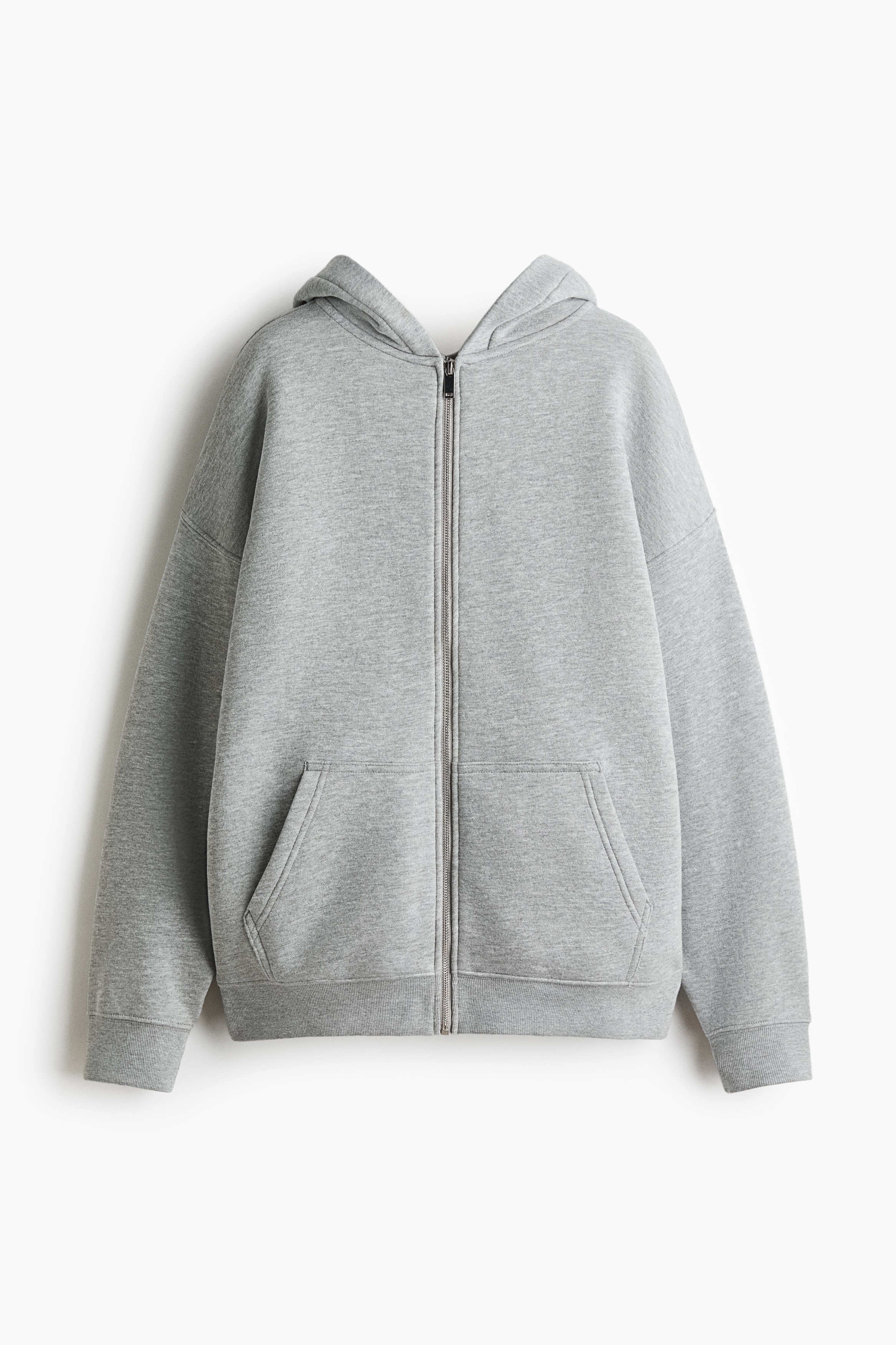 Oversized zip-through hoodie - Light grey marl/Dark blue/92