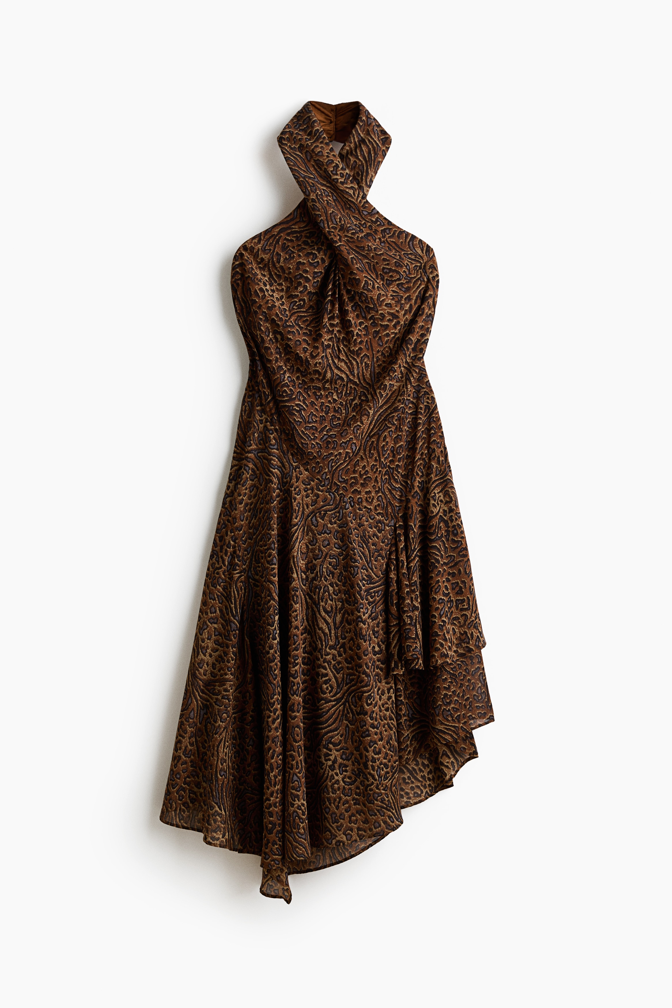 Asymmetric Halterneck Dress - Dark brown/leopard print