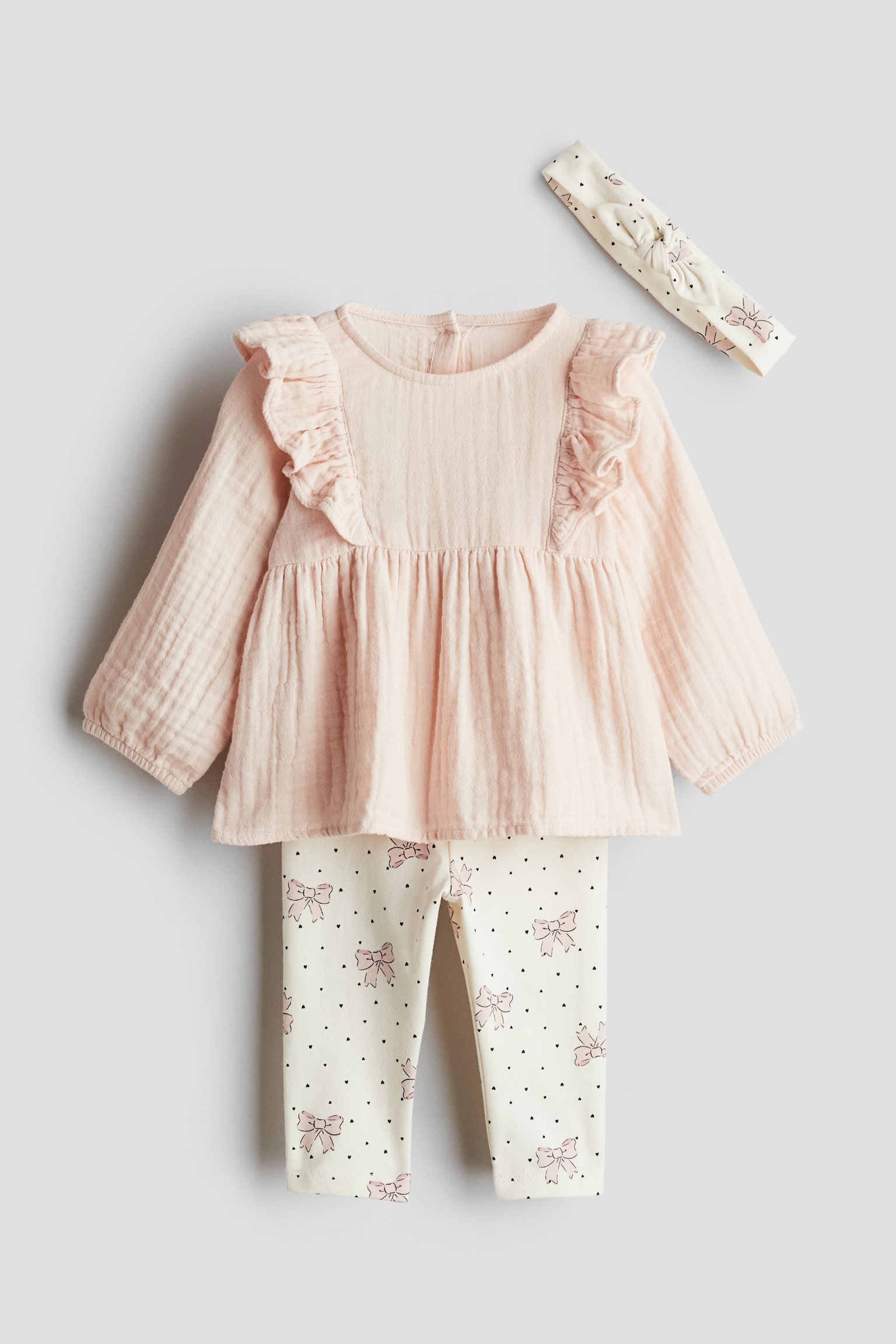 3-piece cotton set - Light pink/Bows/Light beige - 1