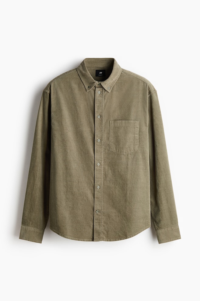Regular Fit Corduroy Shirt - Khaki green/Navy blue/Black/Blue/Dark forest green/Light beige/Dark green - 1