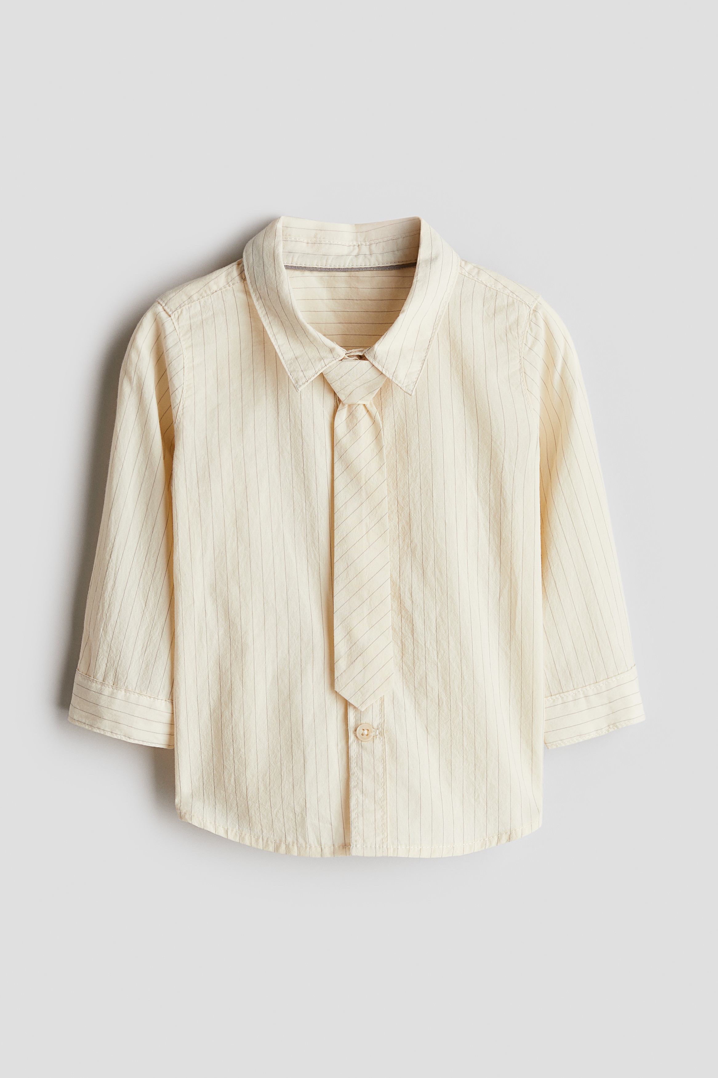 Ensemble 2 pièces en coton avec chemise et cravate - Beige/rayé