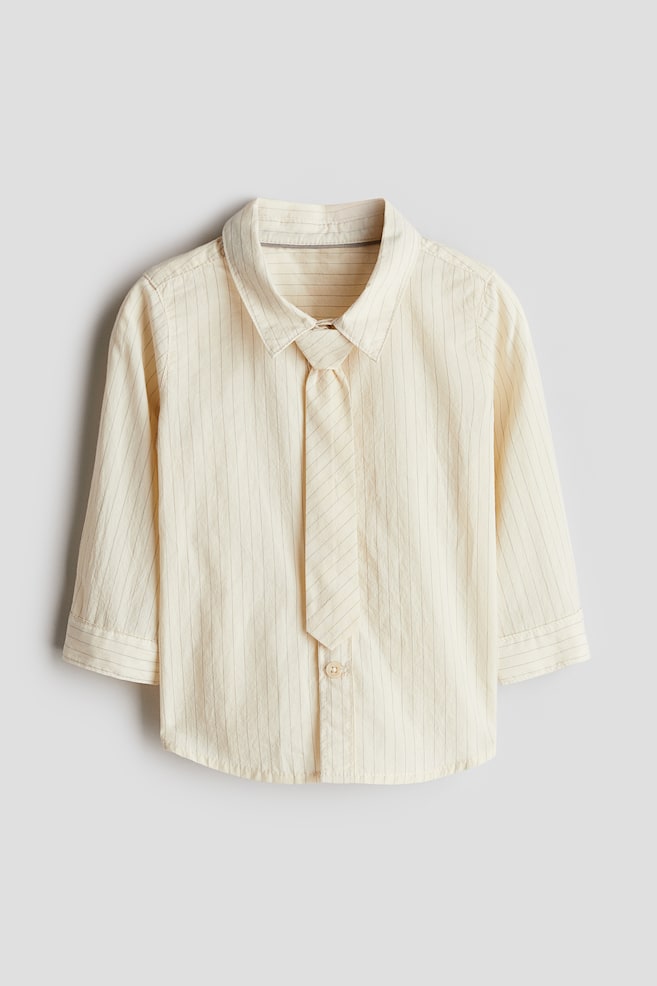 2-piece cotton shirt and tie set - Beige/Striped - 1