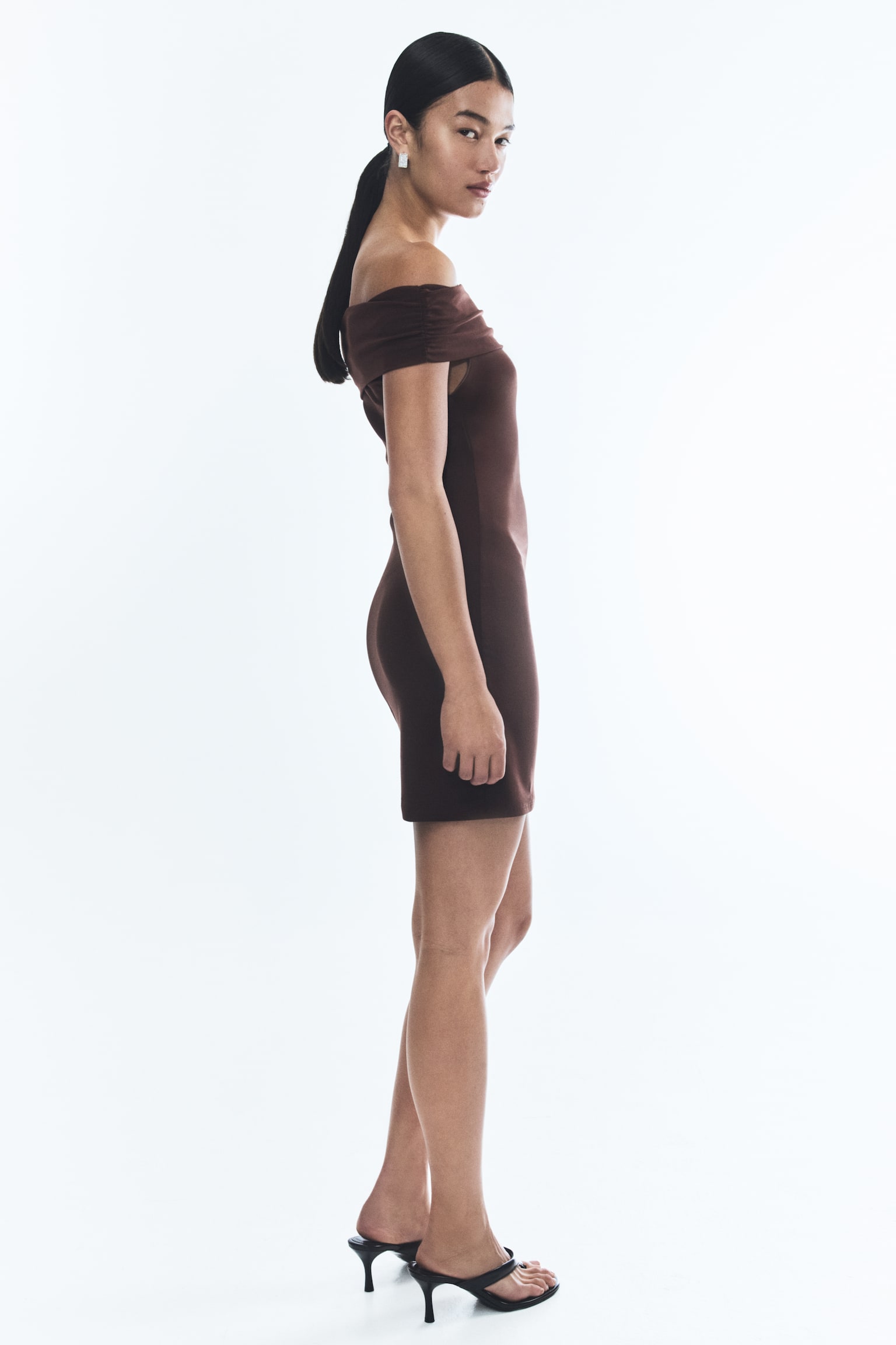 Off The Shoulder Dress - Dark brown/Black/White - 3