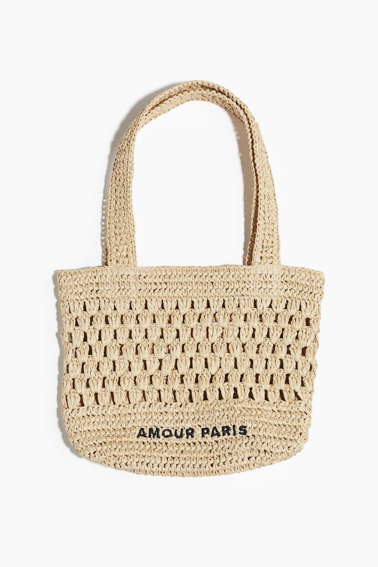 Straw Tote Bag Beige/Amour Paris Ladies H&M US
