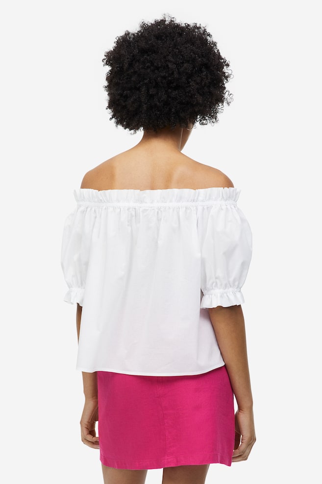 Frill-trimmed off-the-shoulder top - White/Blue/Striped/Cerise/Green - 5