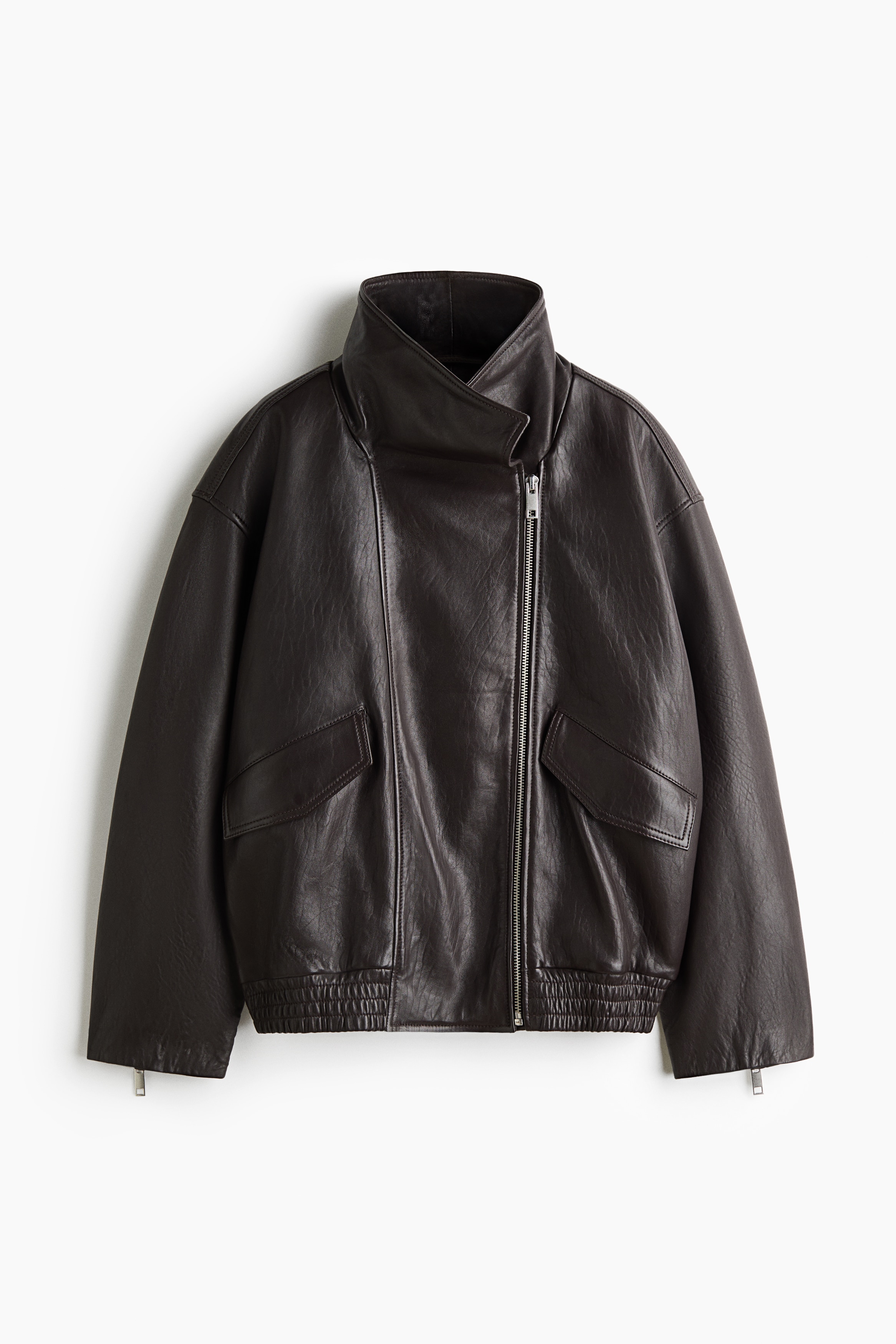 Oversized Leather Jacket - Dark brown