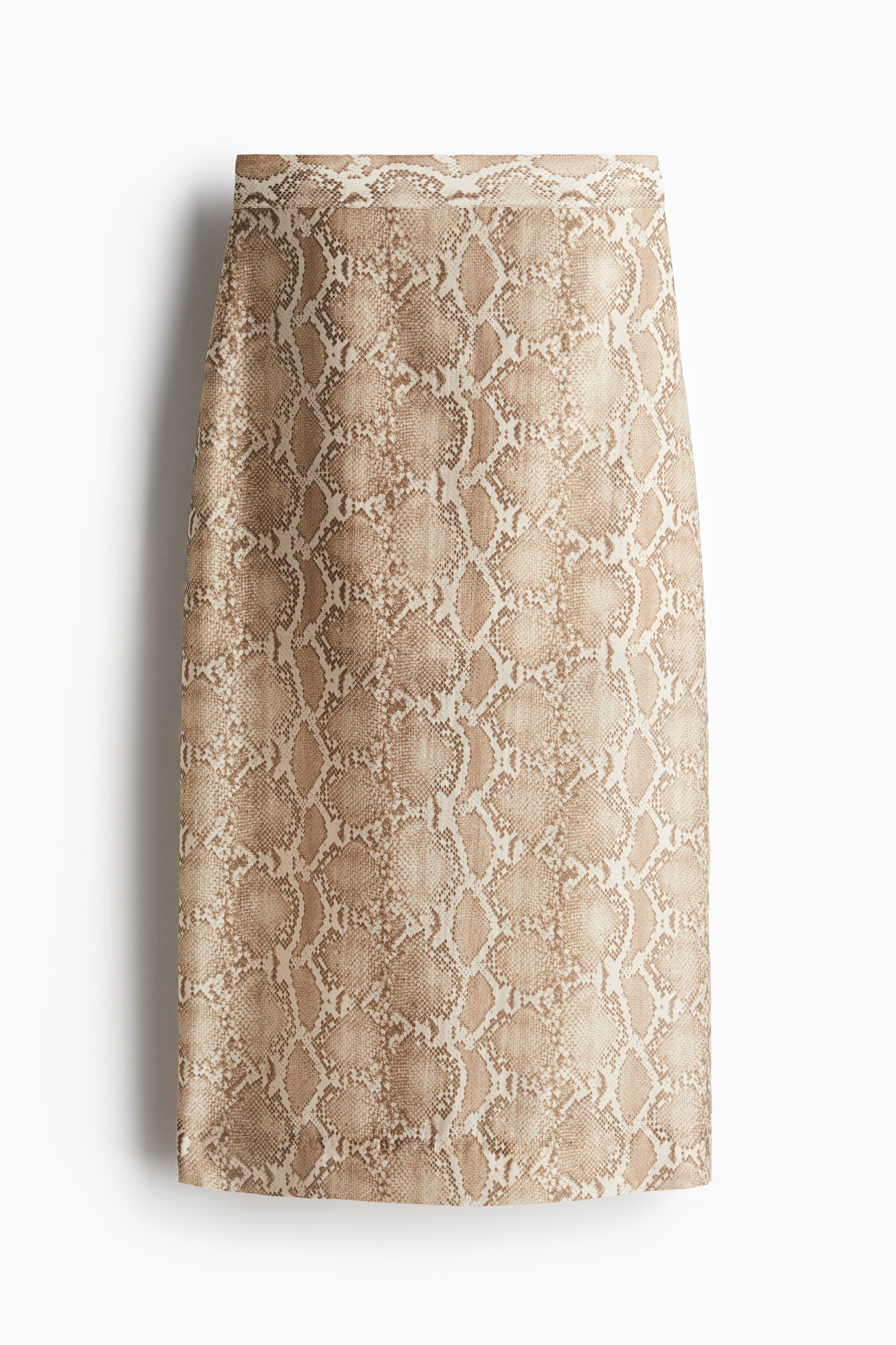 Kokerrok van lyocellmix - Beige/slangenleerdessin
