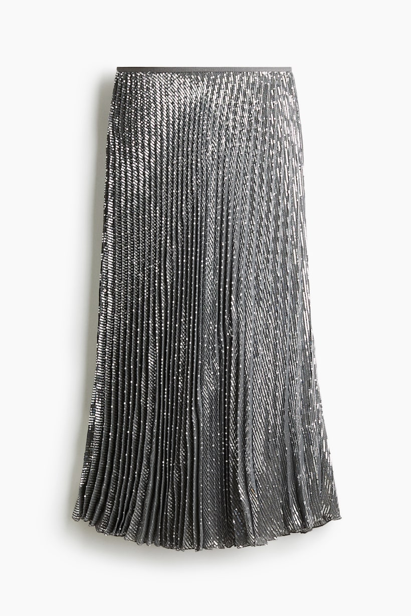 Premium Sequin Silver Sparkle Pleated Skirt Sequin Skirts Sequin