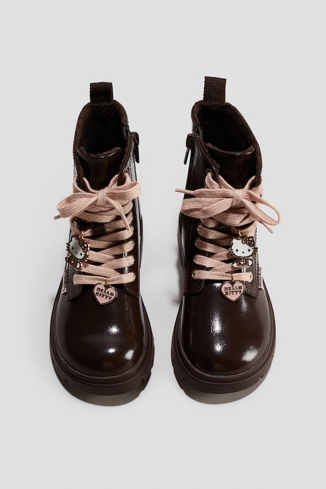 Appliquéd Lace-Up Boots - Dark brown/Hello Kitty/Black/Lilo & Stitch - 1