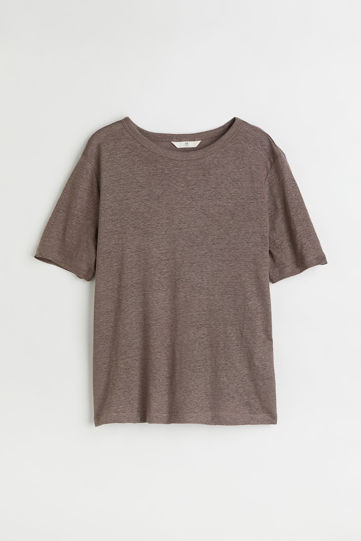 Linen Jersey T-shirt - Round Neck - Short sleeve - Dark taupe - Ladies ...