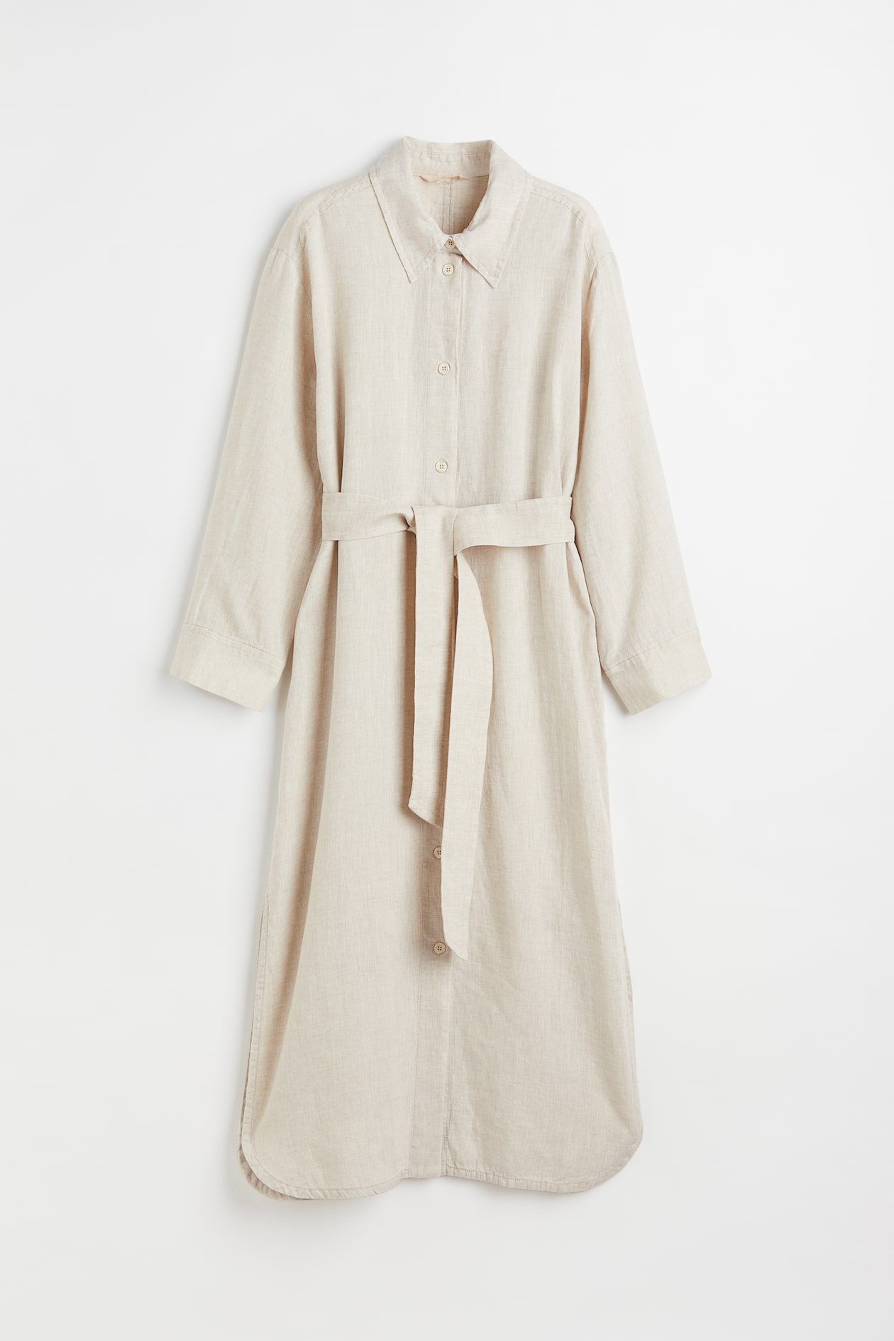 Linen shirt dress - Long sleeve - Midi - Light beige - Ladies | H&M GB