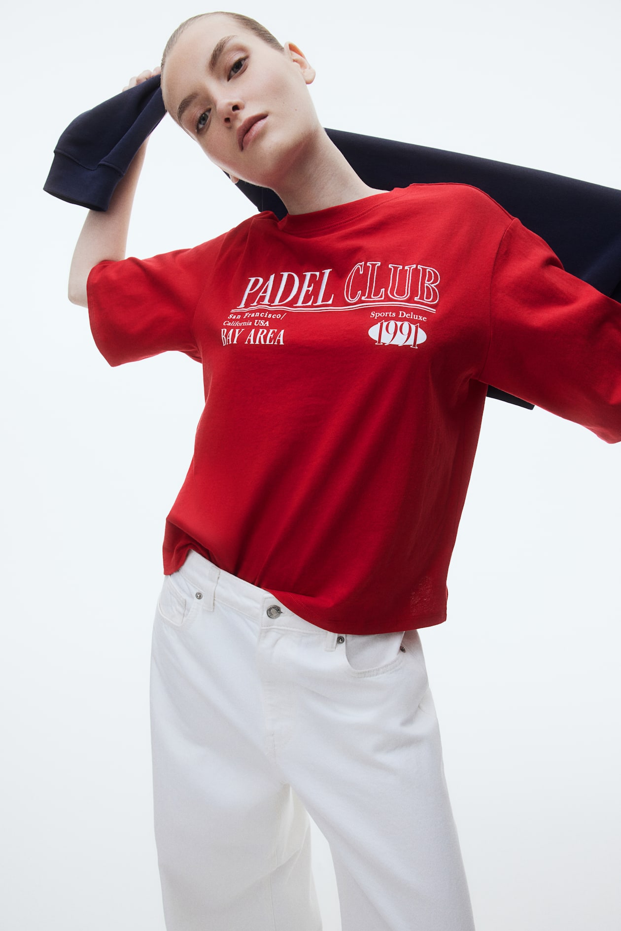 Oversized motif-detail T-shirt Red/Padel Club Ladies H&M IN