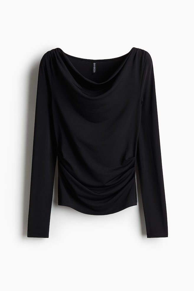 Draped jersey top - Black/Cream/Greige/Snakeskin-patterned - 1