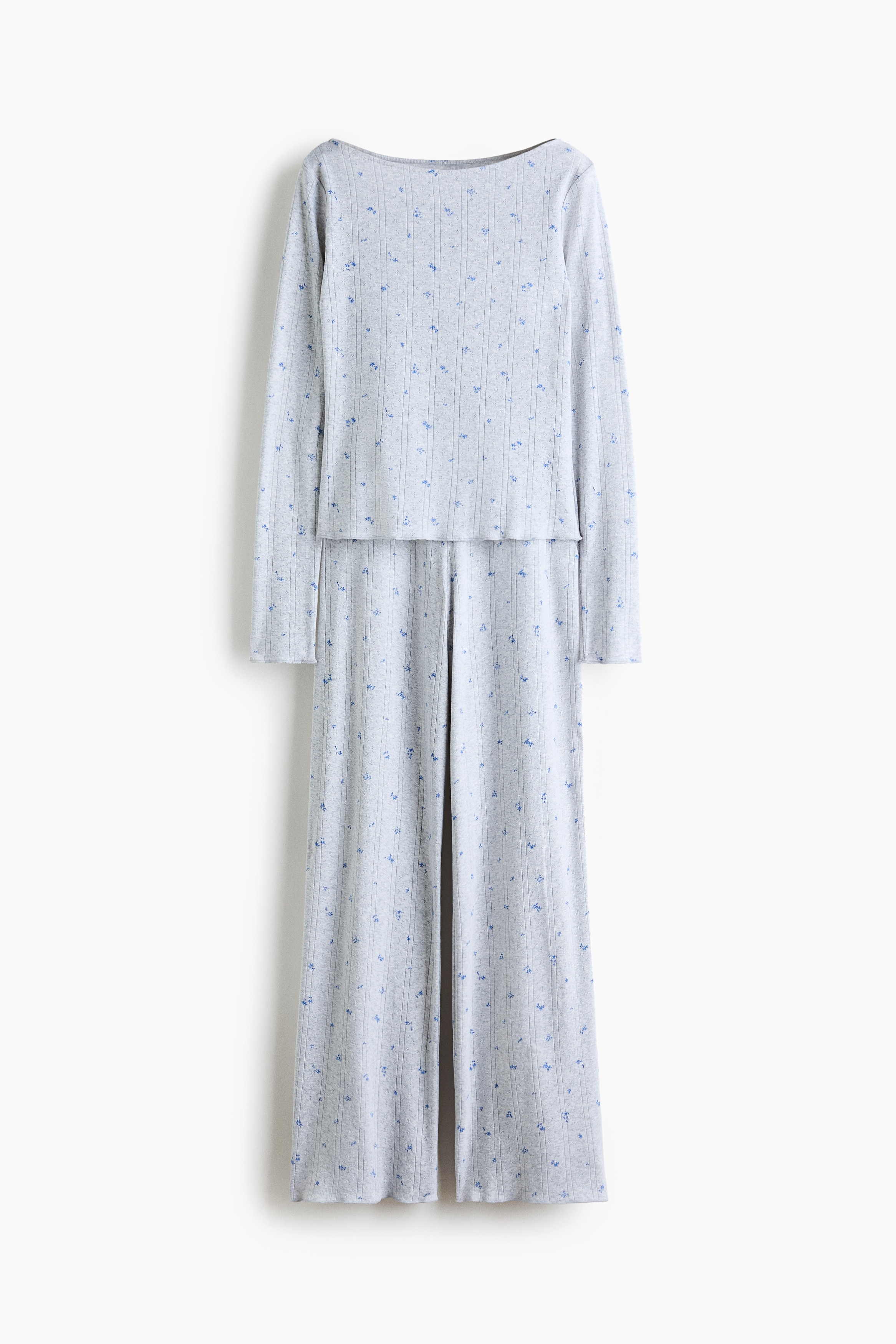 Cotton pointelle pyjamas - Light grey marl/Floral/Navy blue/Cream