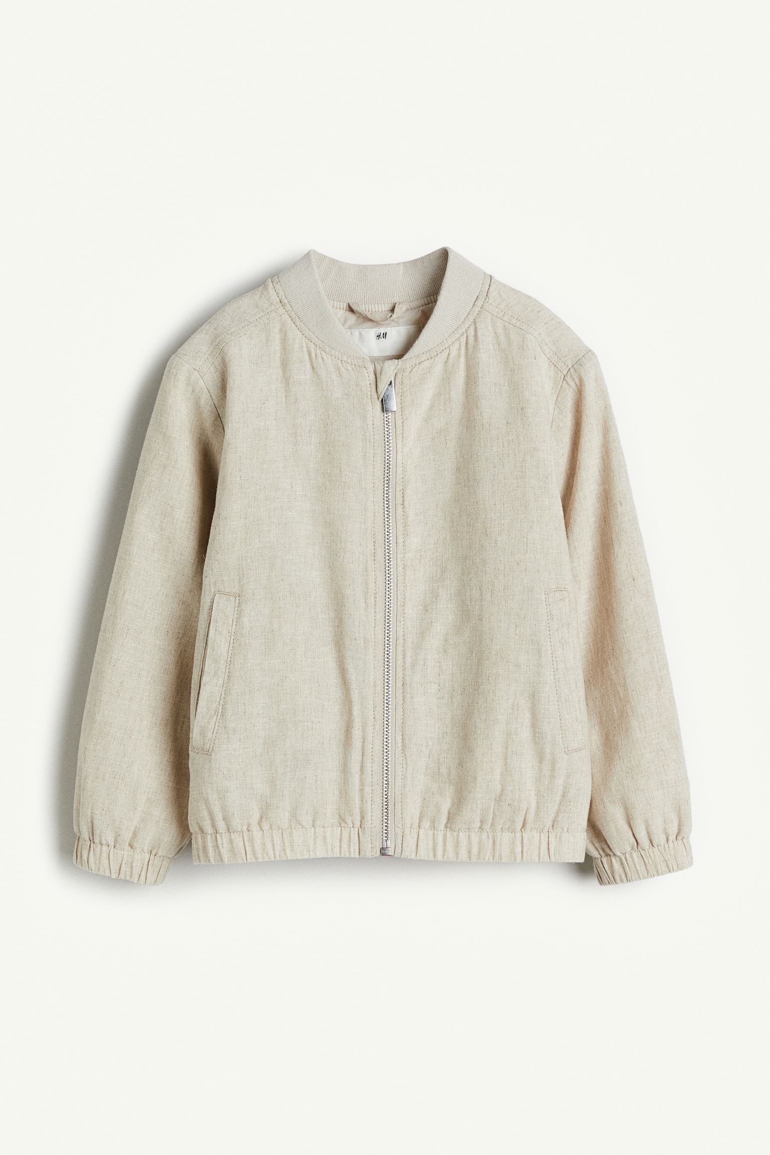 Linen Blend Bomber Jacket - Light beige/Navy blue - 1