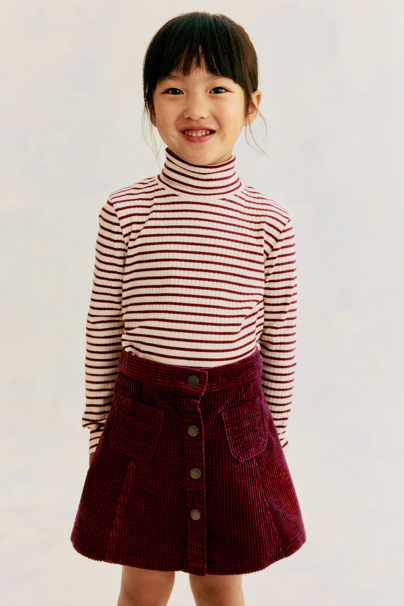 Corduroy A-line skirt - Dark red - 1