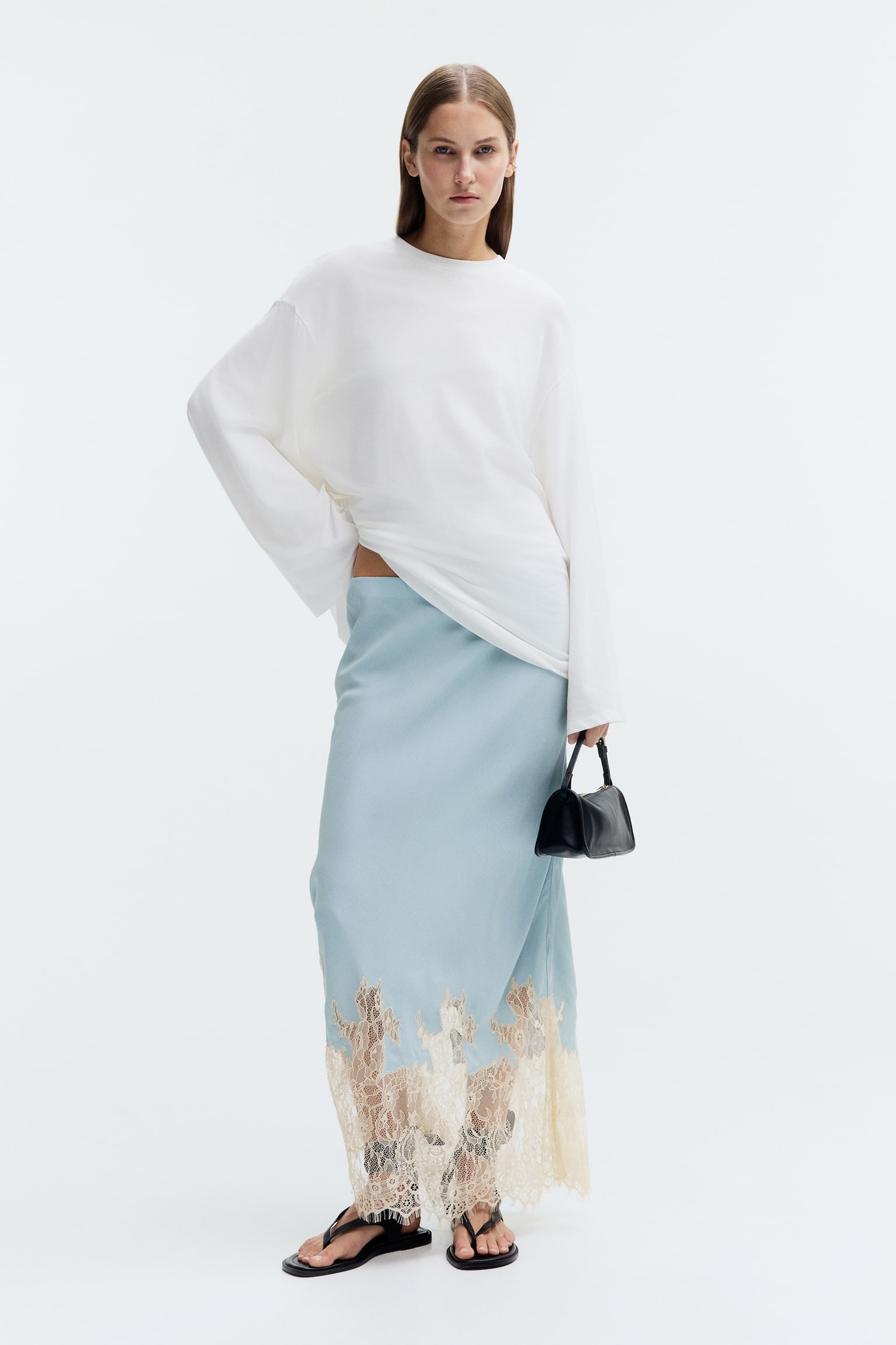 Lace-trimmed skirt - Light dusty blue/Cream/Polka dot/Black - 1