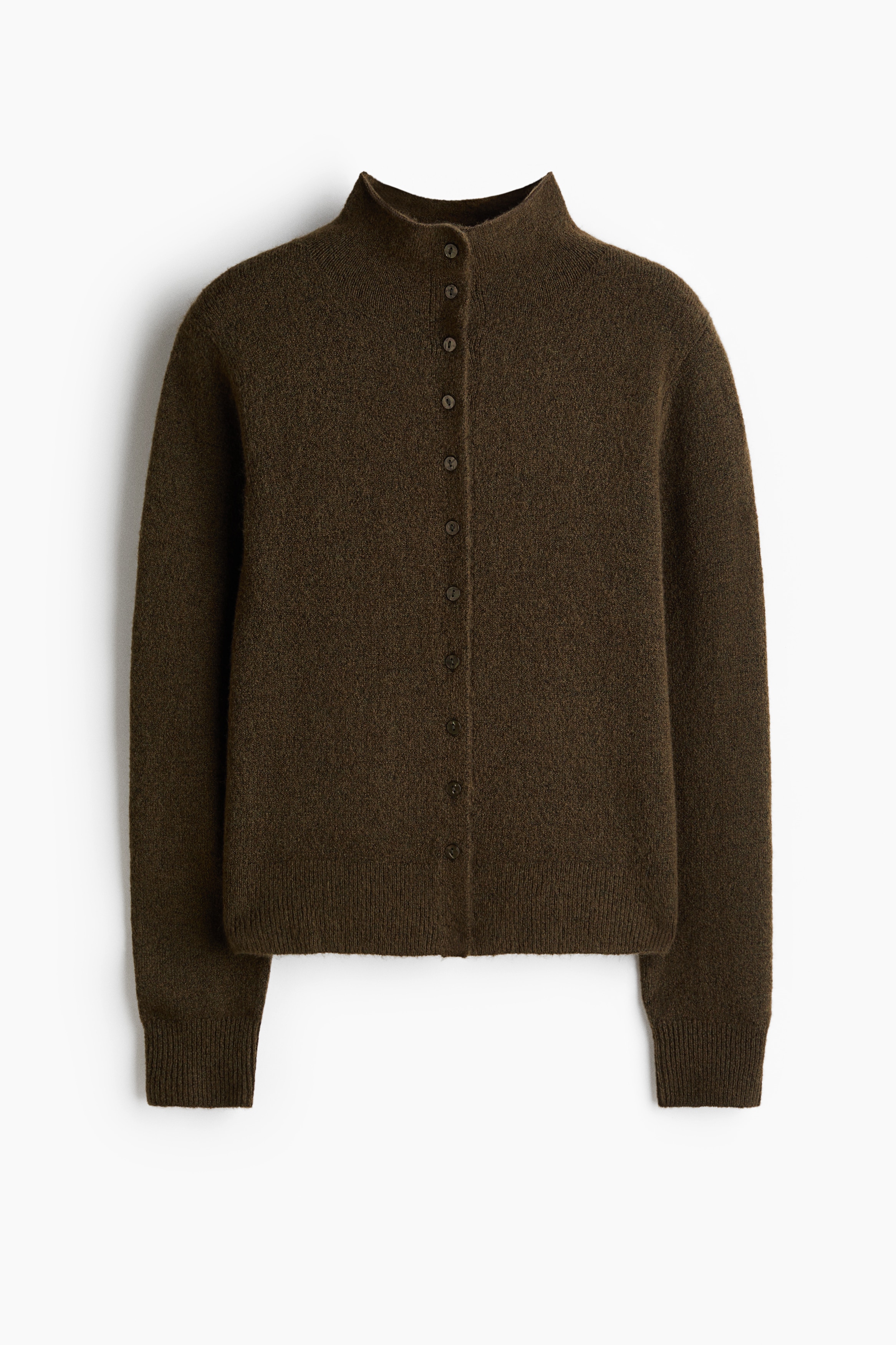 Bouclé-knit cardigan - Dark khaki green/Black/Burgundy