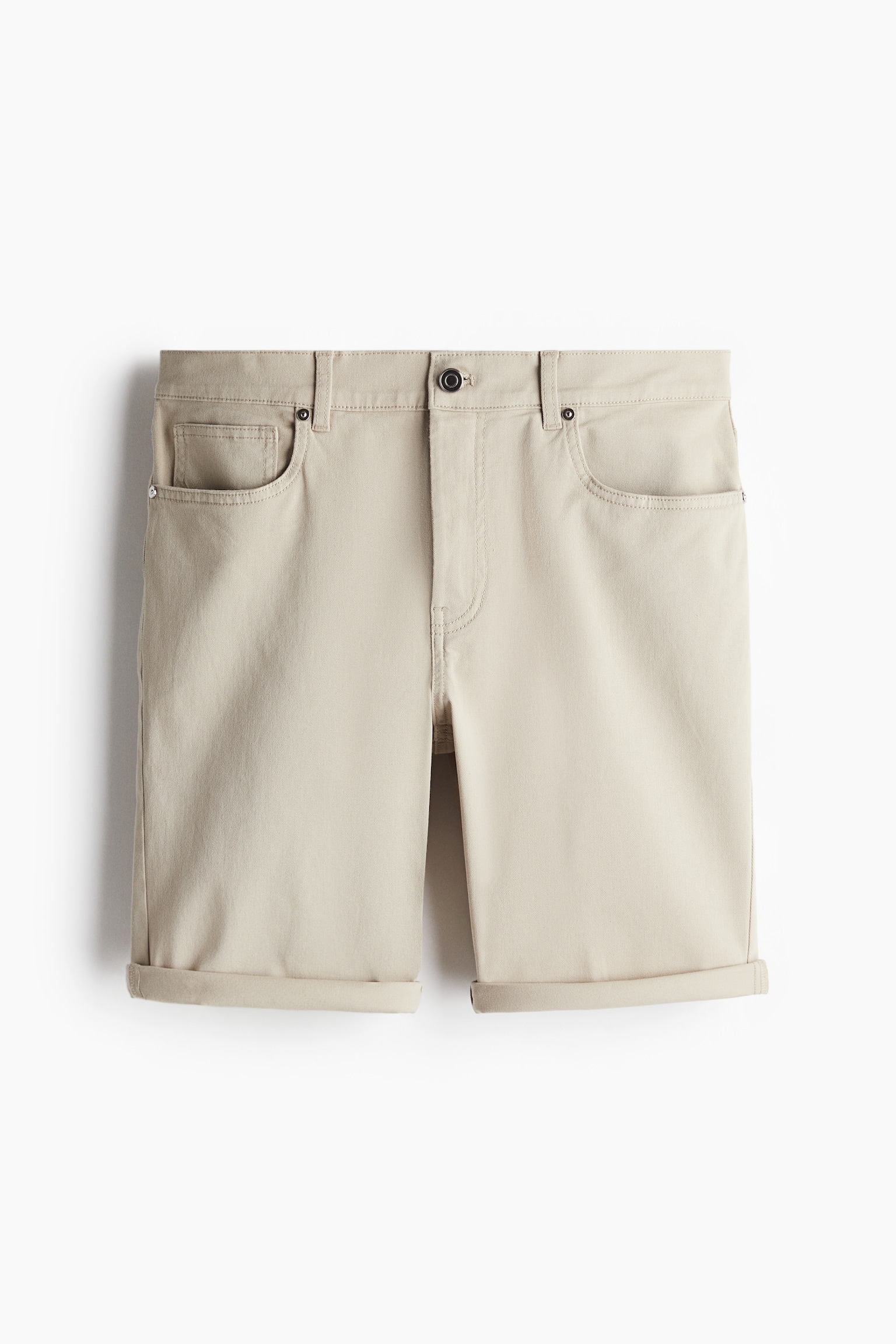 Slim Fit Cotton twill shorts - Beige/White/Beige - 2