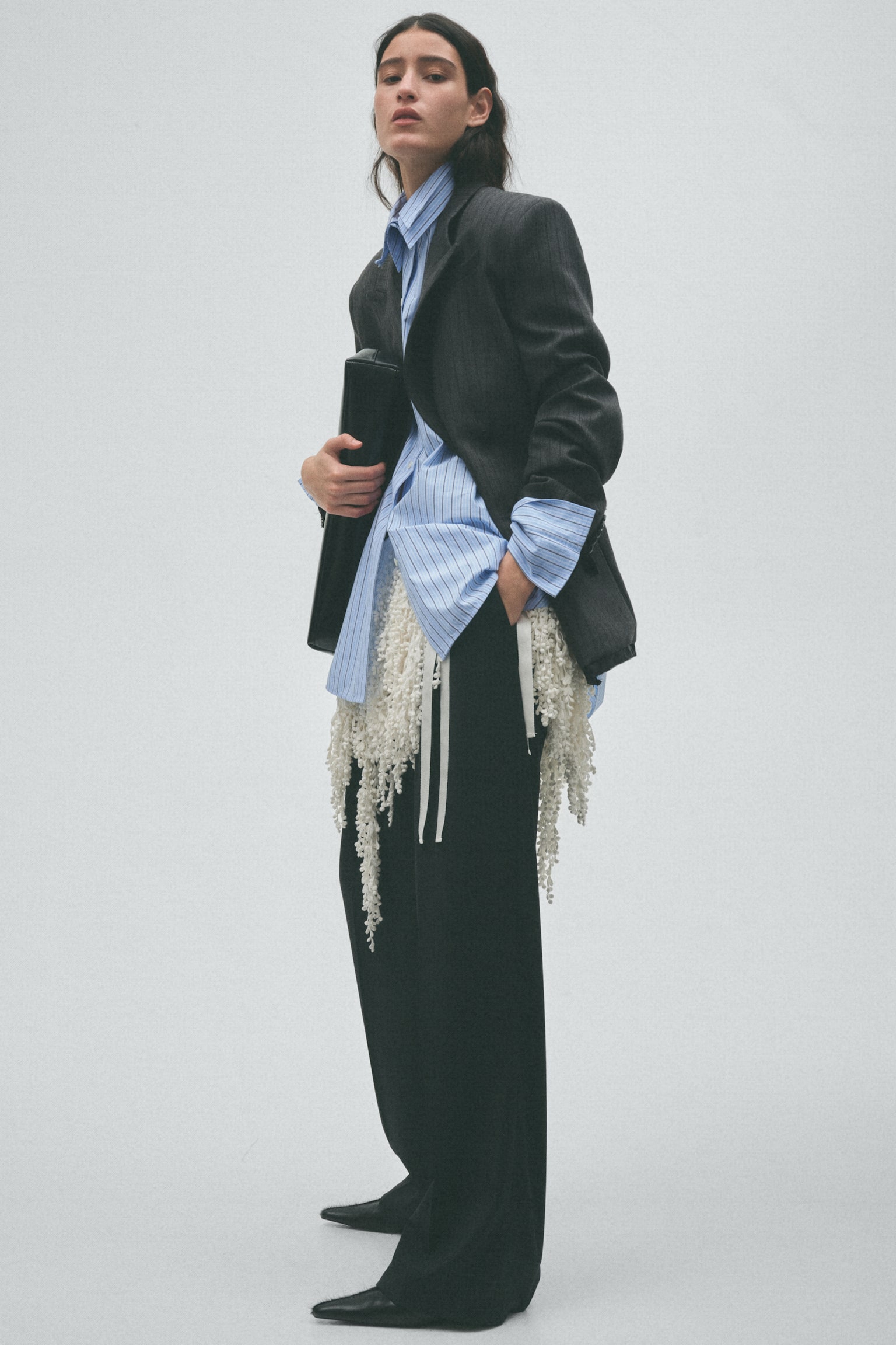 Женская рубашка H&M Layered-Look Poplin, цвет: Светлый синий / Полосатый — фото 4