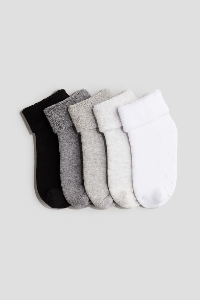 5-pack anti-slip terry socks - Grey/Black/Dark brown/Brown - 1