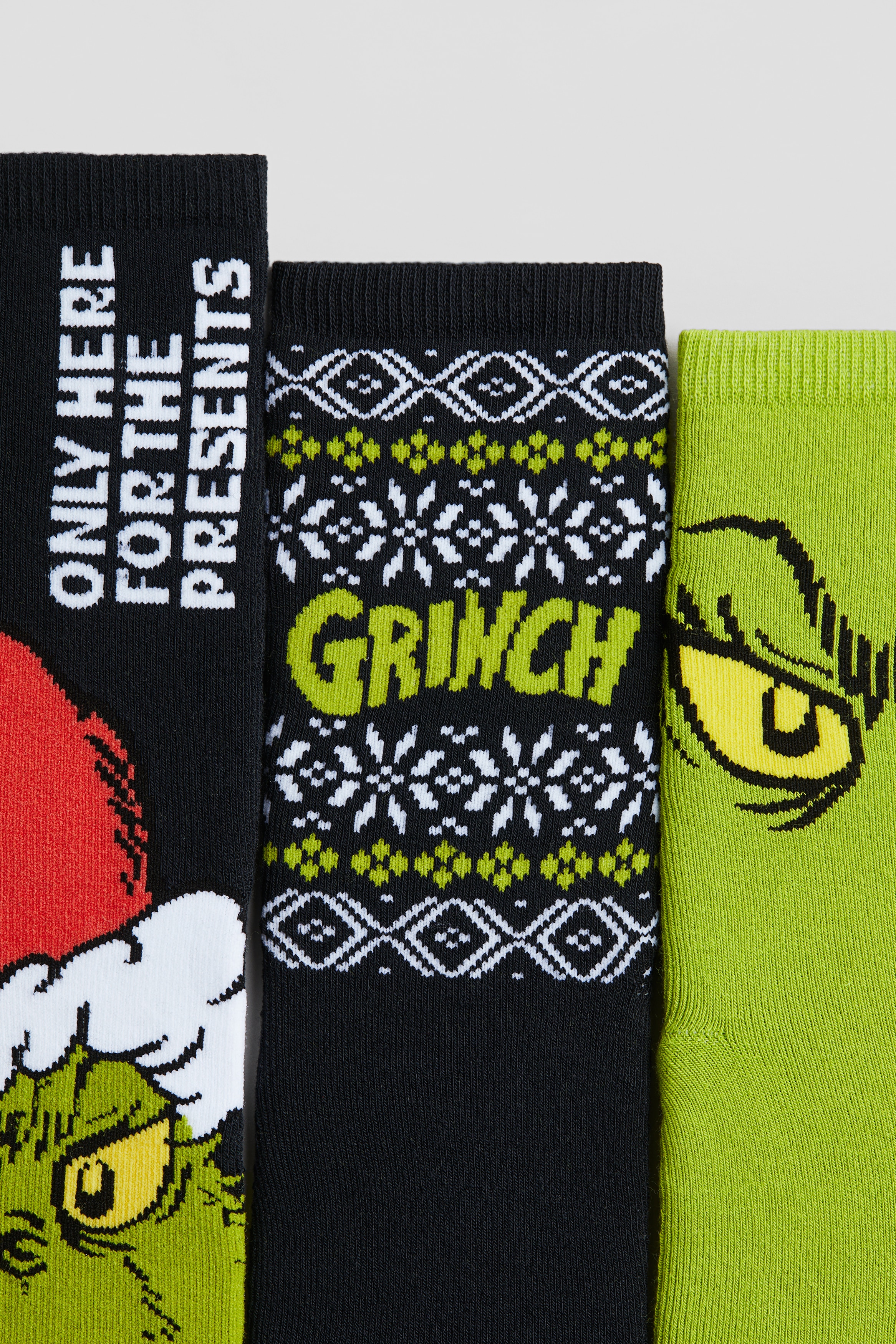 3 Paires De Chaussettes De Noël Grin-ch - Motifs Rigolos Unisexes, Taille 37-43, Cadeau Humour Festif