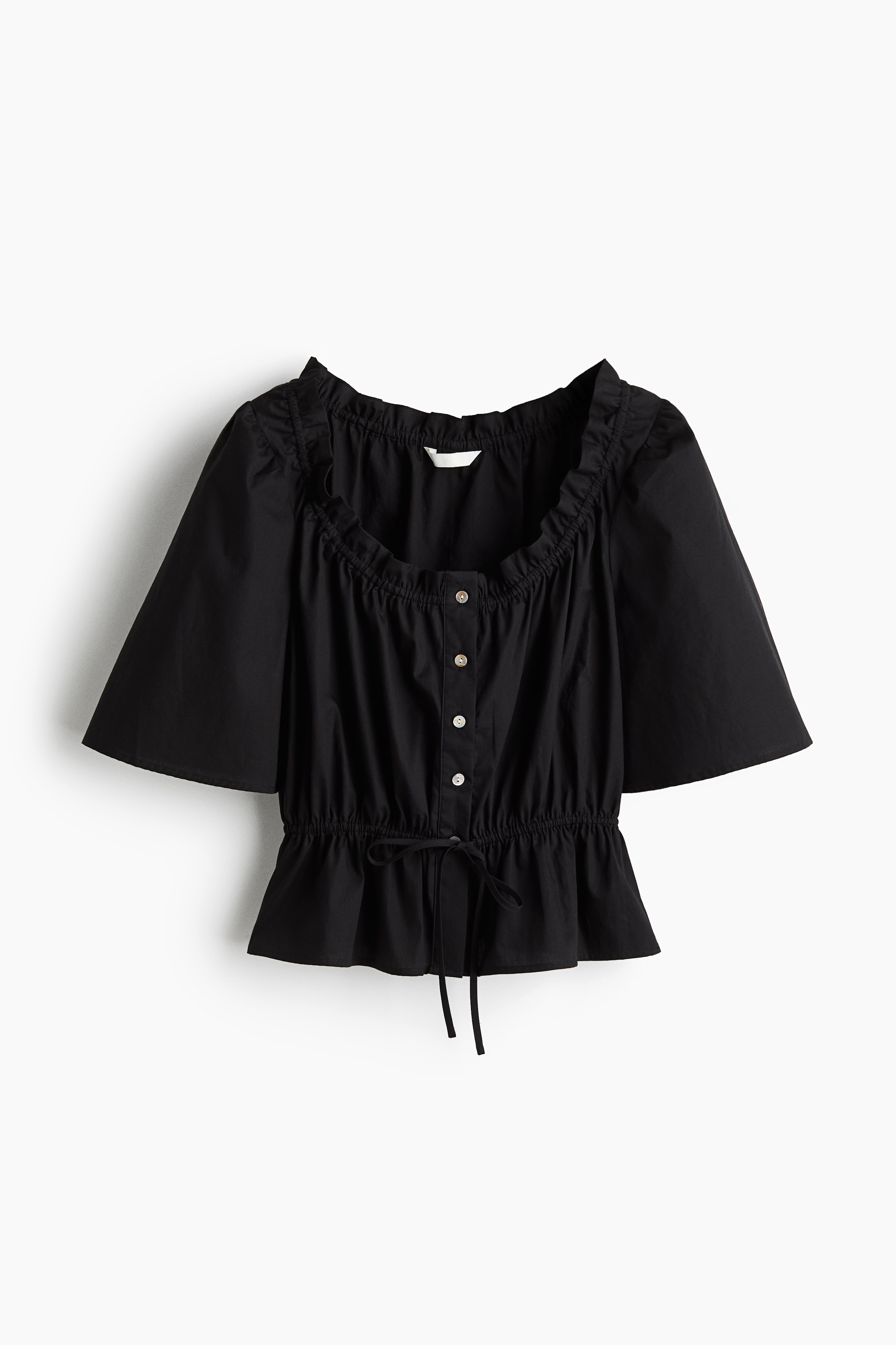 Blusa em algodão com folho - Preto/Azul claro/Riscas/Branco