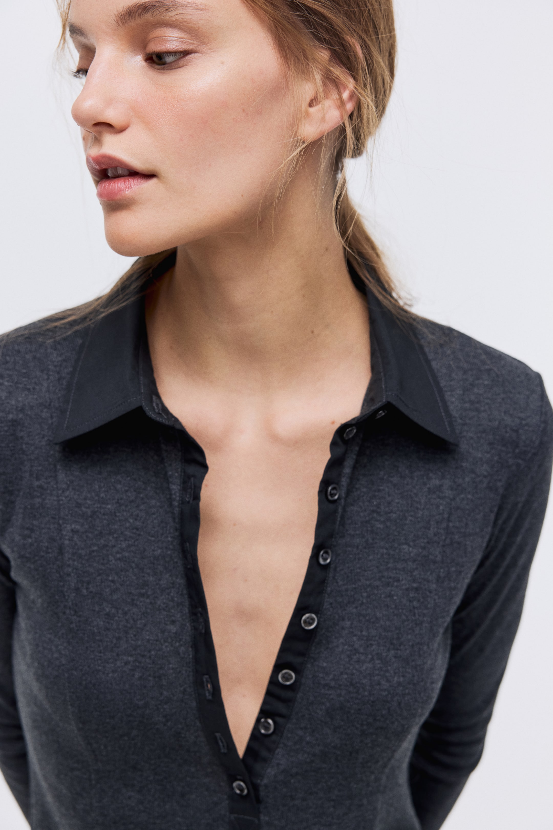 View larger image: Fine-knit polo dress - Dark grey marl - Ladies | H&M IN 4