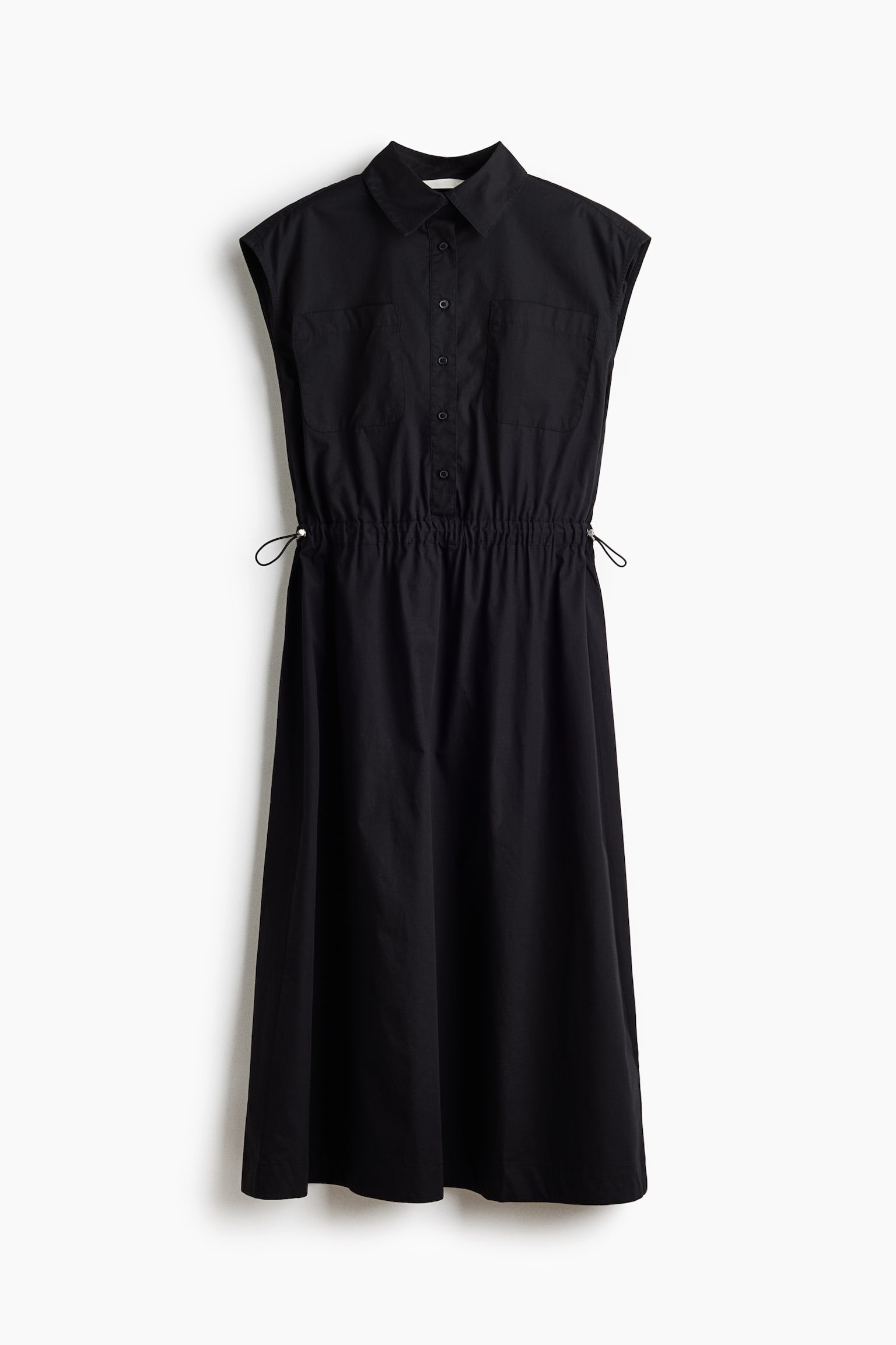Drawstring-detail shirt dress - Black/Light blue/Striped/White