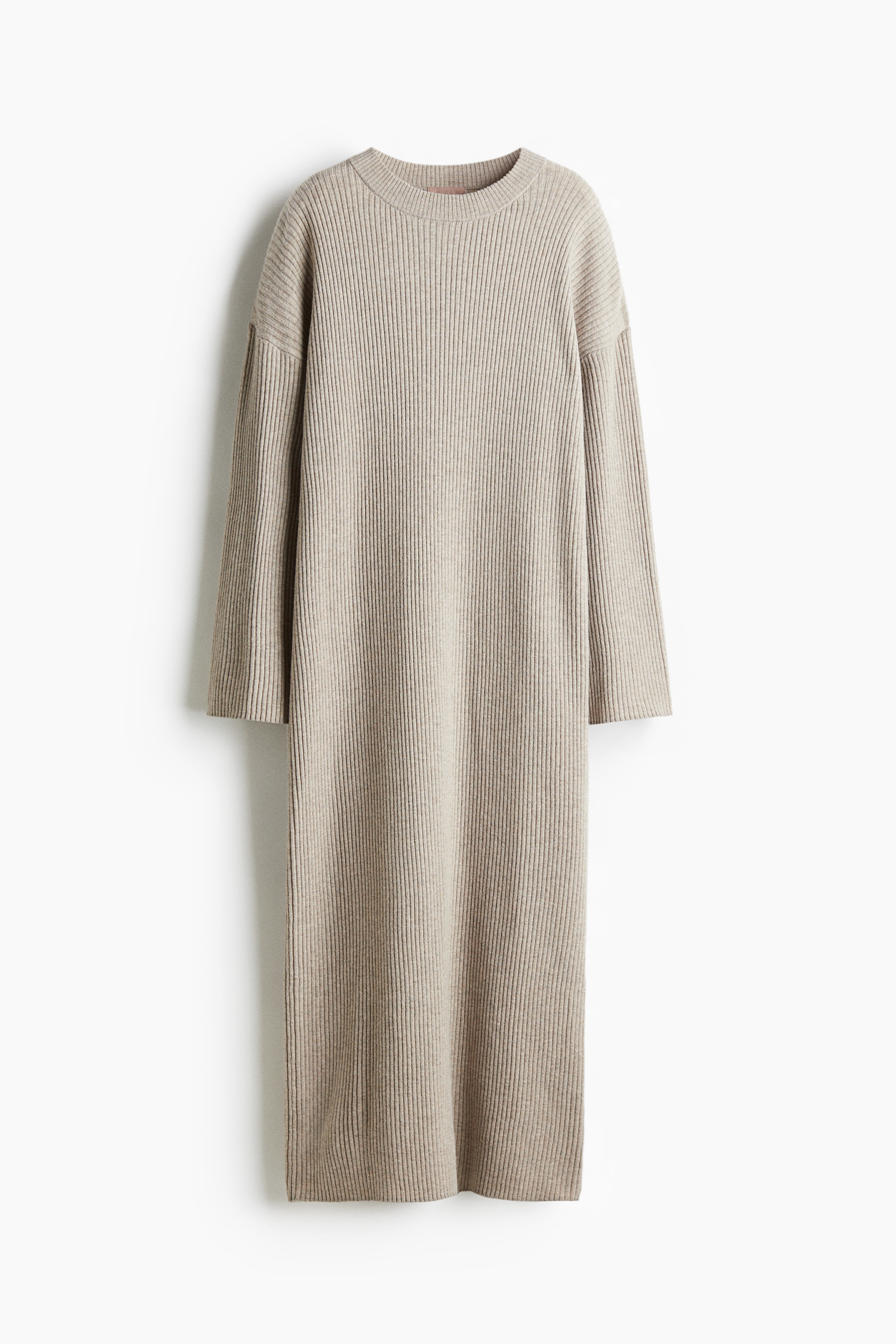 羅紋針織洋裝 - 混米色/深咖啡色