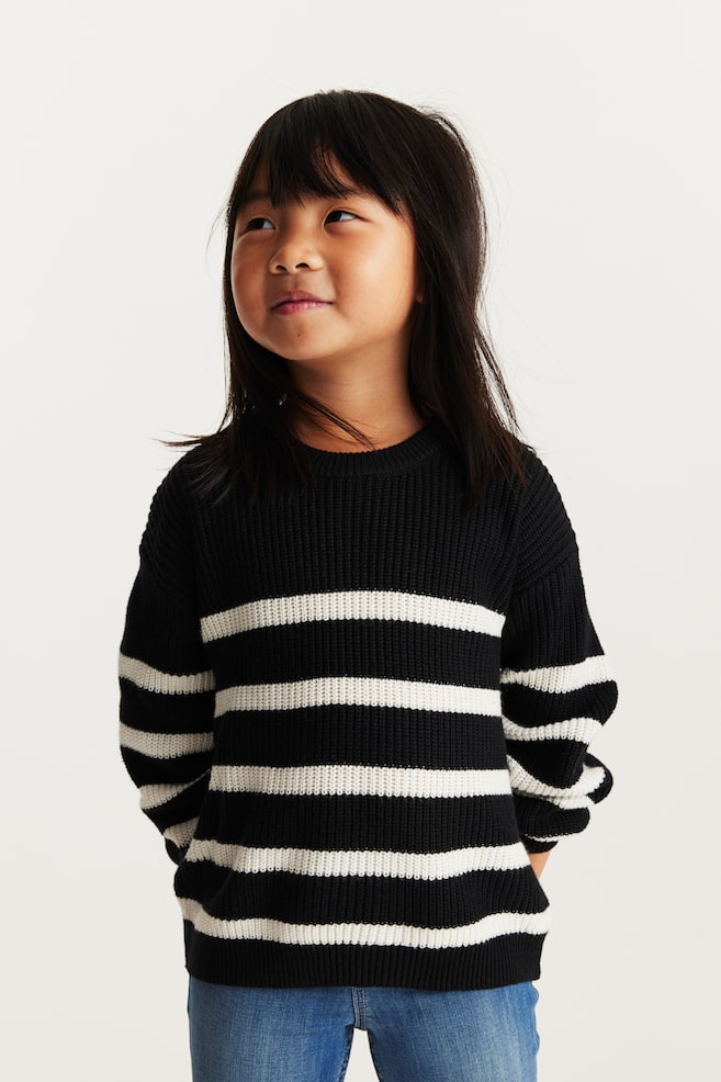 Textured-knit jumper - Black/Striped/Natural white/Spotted/Natural white/Spotted/White/Black striped/dc - 1