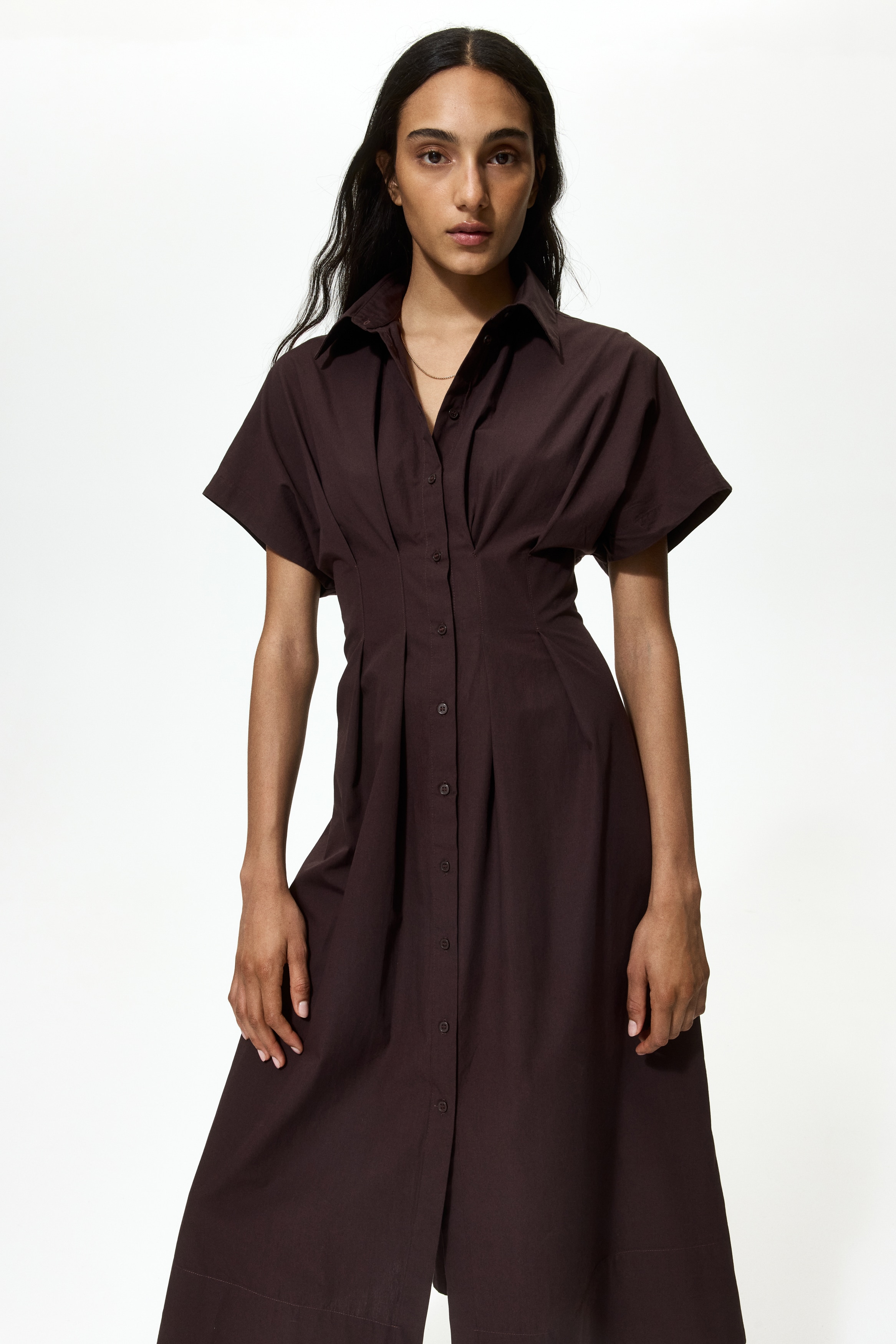 Waisted cotton shirt dressModel