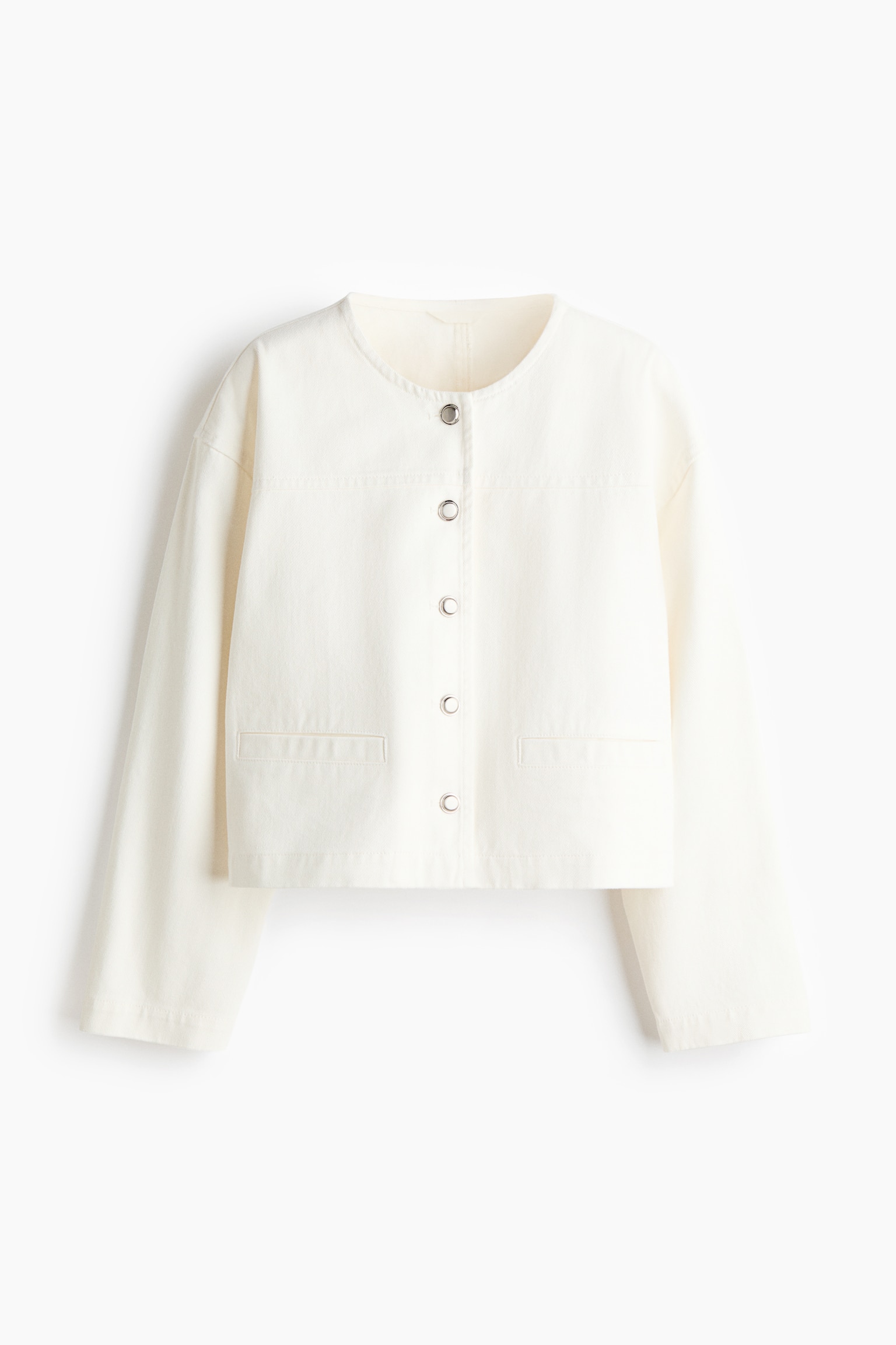 Collarless denim jacket - White - 2