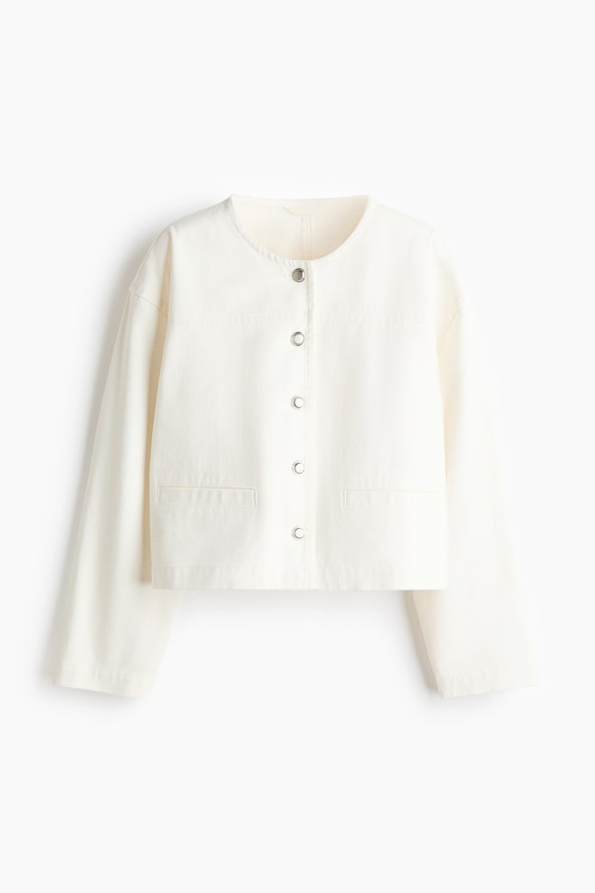Collarless denim jacket - White - 1