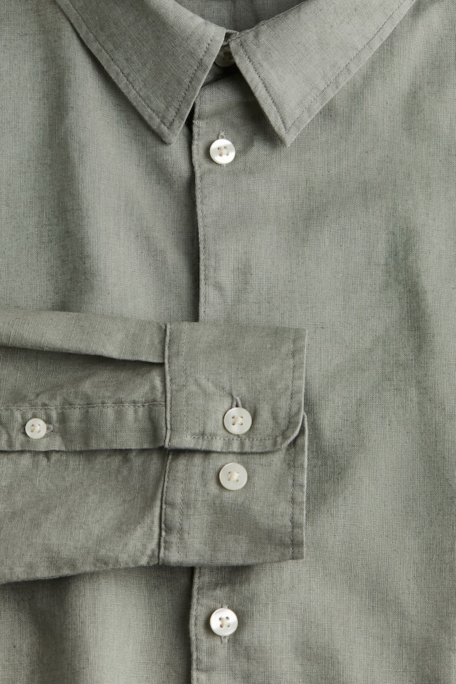 Camicia misto lino Regular Fit - Verde salvia/Beige/Beige/righe/Bianco/Blu navy/Azzurro - 4