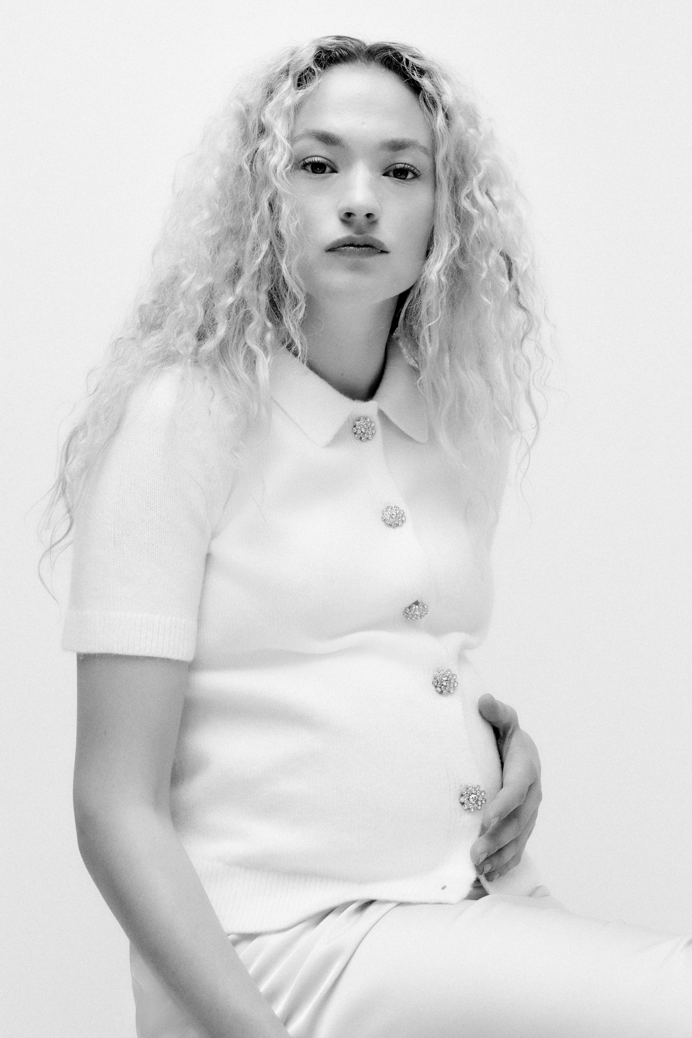 H & M - MAMA ラインストーンボタンカーディガン - ベージュ