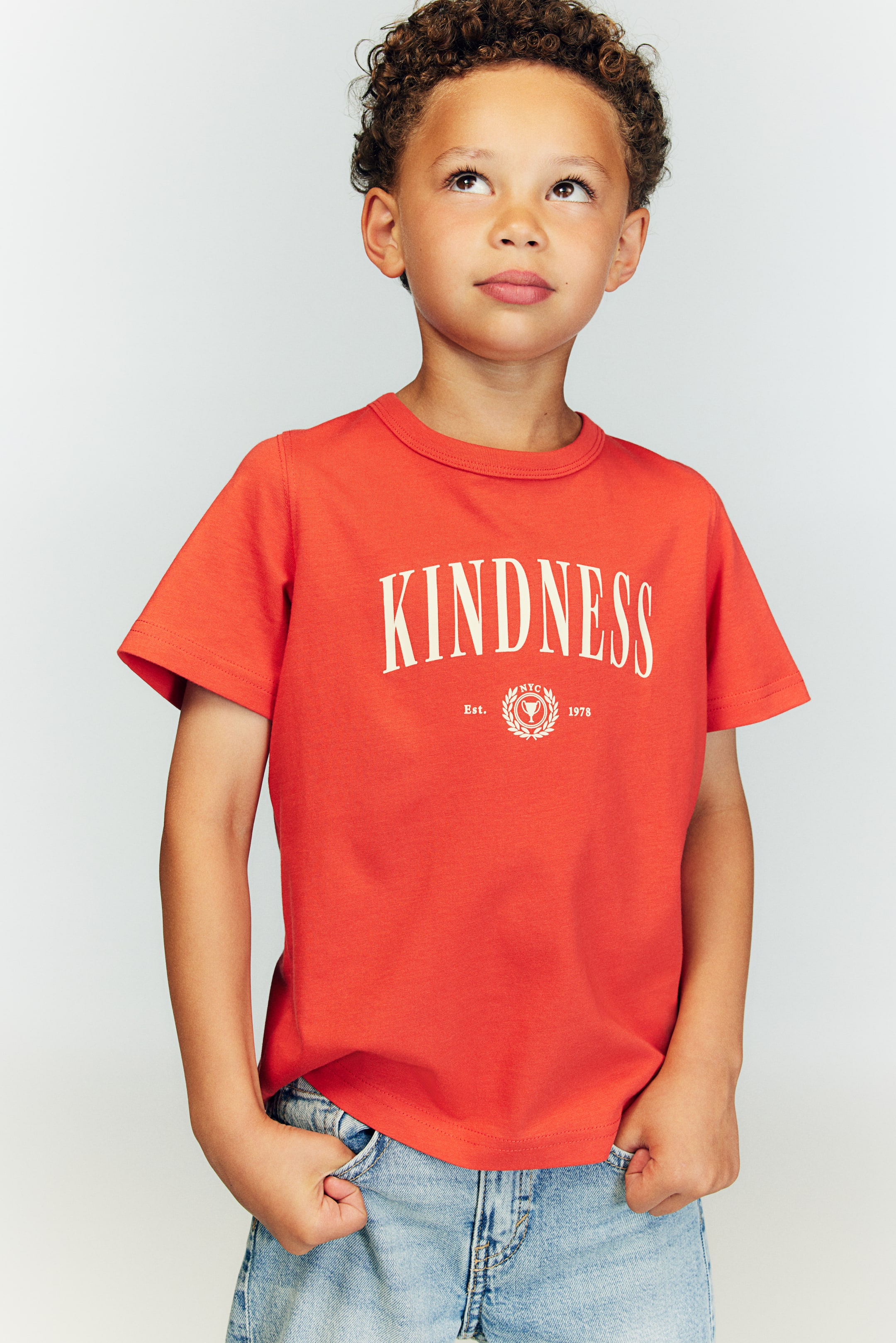 Cotton jersey T-shirt - Light red/Kindness - Kids | H&M GB 1