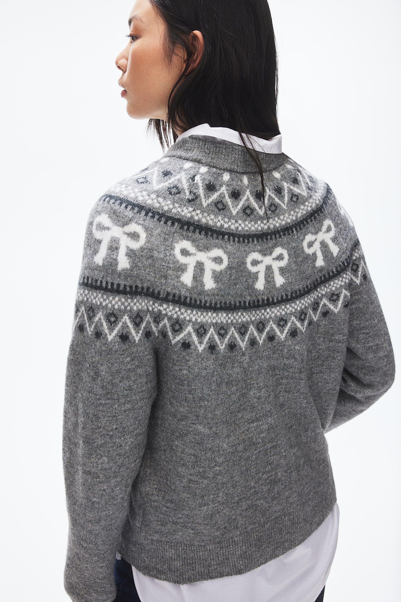 Jacquard-knit jumper - Grey marl/Bows/Dark beige/Hearts/Dark red/Skiers/Cream/Les Alpes - 5