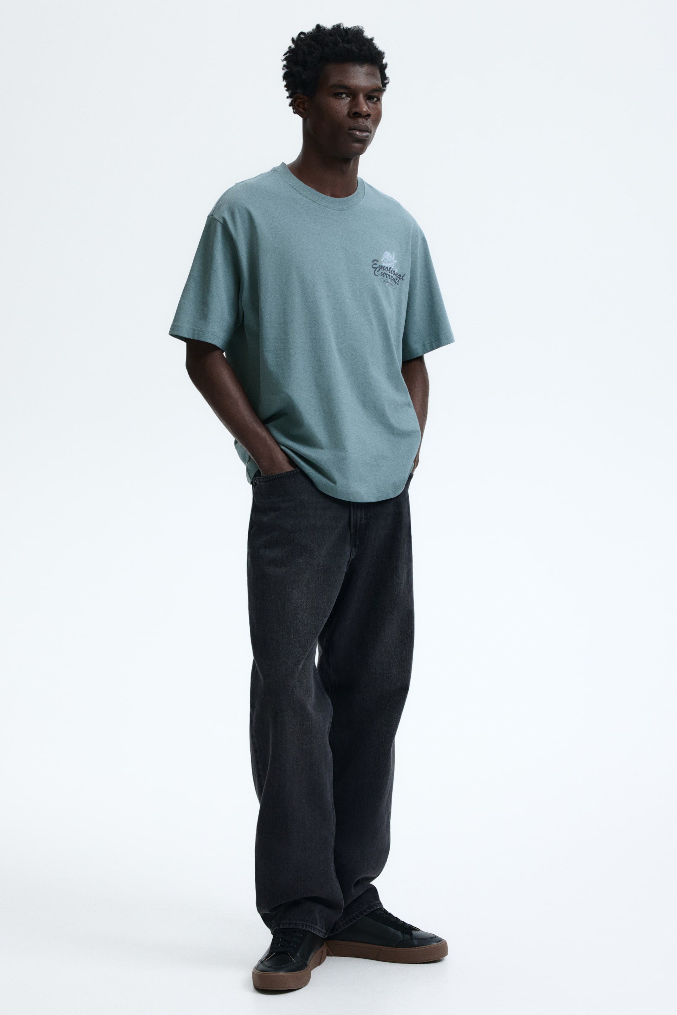 View larger image: Loose Fit Printed T-shirt - Turquoise/Emotional Currents - Men | H&M US 3