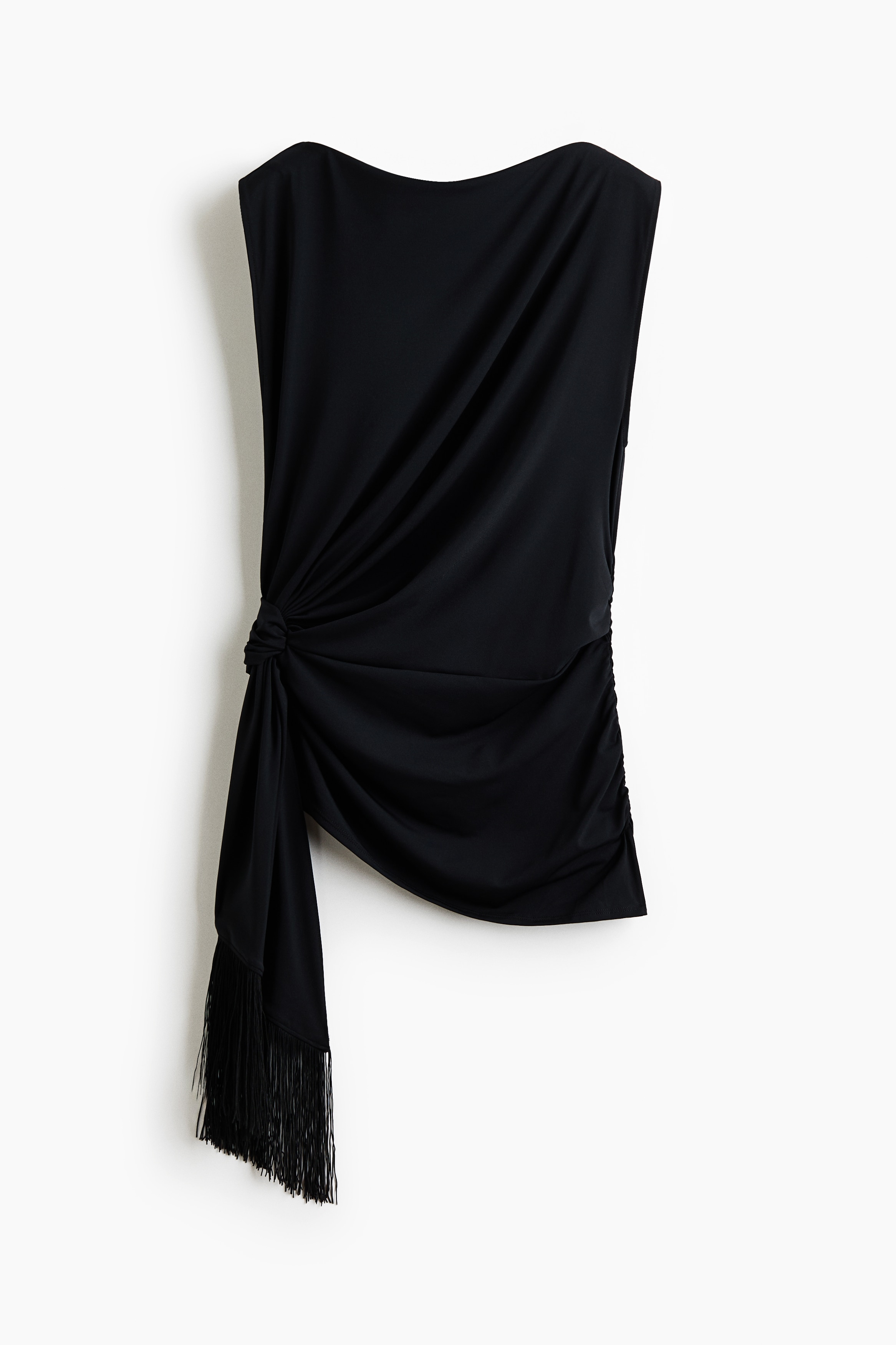 Draped Tie-Detail Top - Black