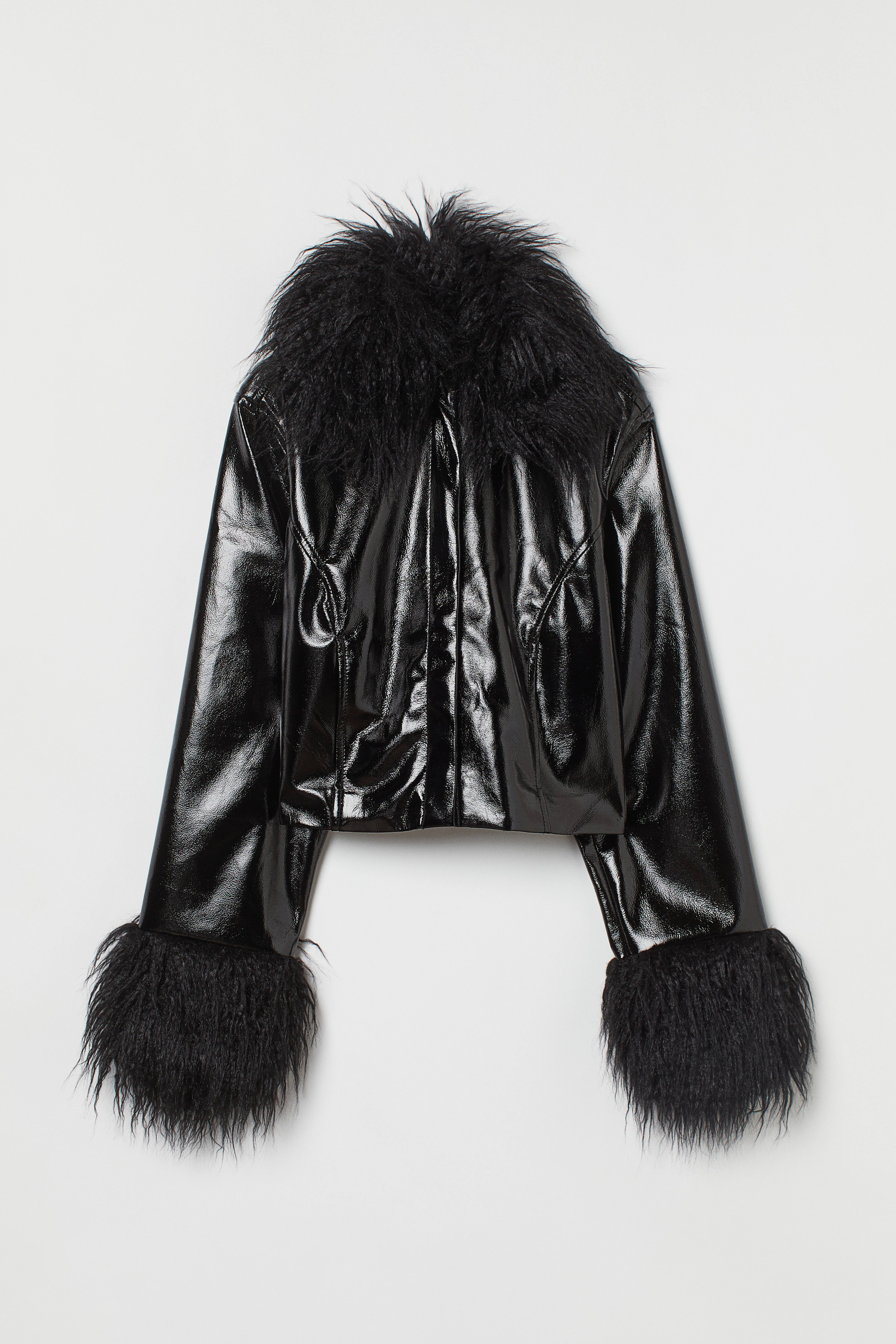 Black fur jacket h&m best sale