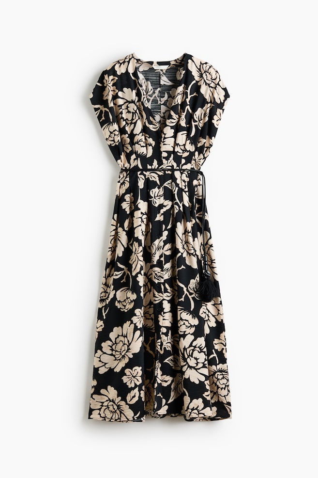 Button-Front Midi Dress - Black/floral/Black - 1