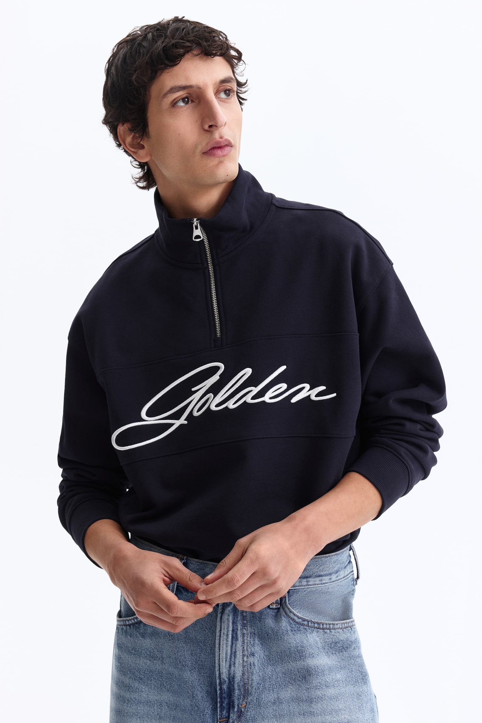 Ziptop-sweater - Relaxed Fit - Zwart/Golden/Grijs gemêleerd/Golden - 4