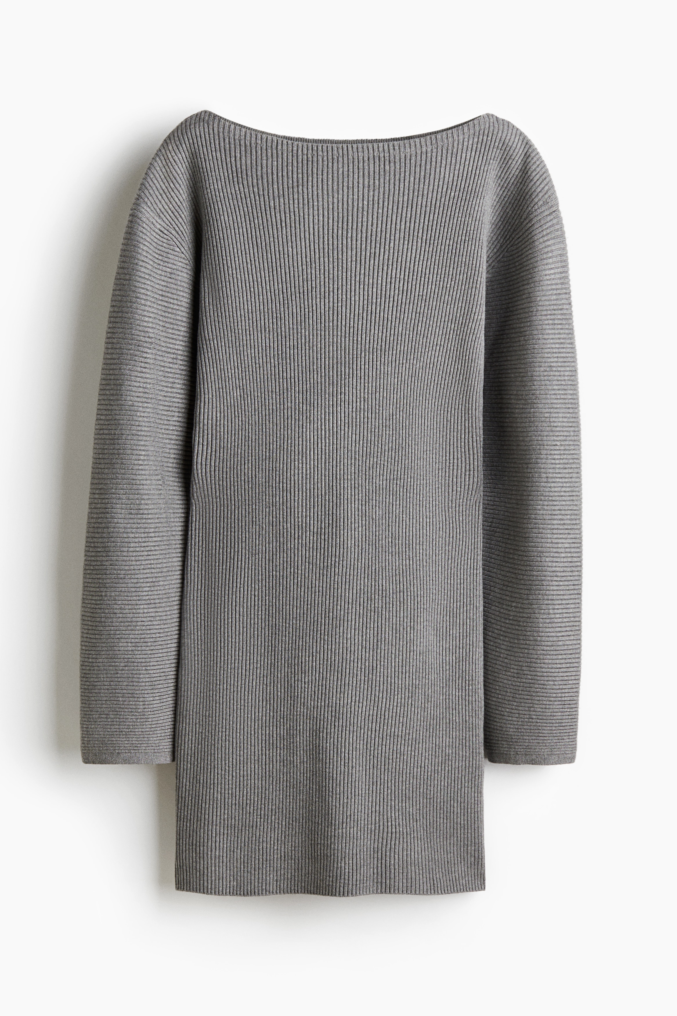 Sukienka z dzianiny w prążki - Szary melanż/Ciemnobrązowy